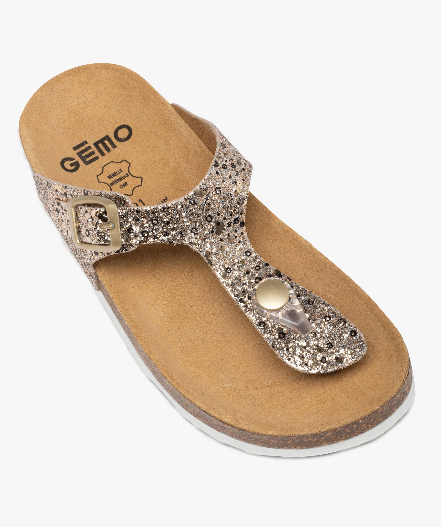 Sandales fille à bride entre-doigts en T pailletée or | GEMO