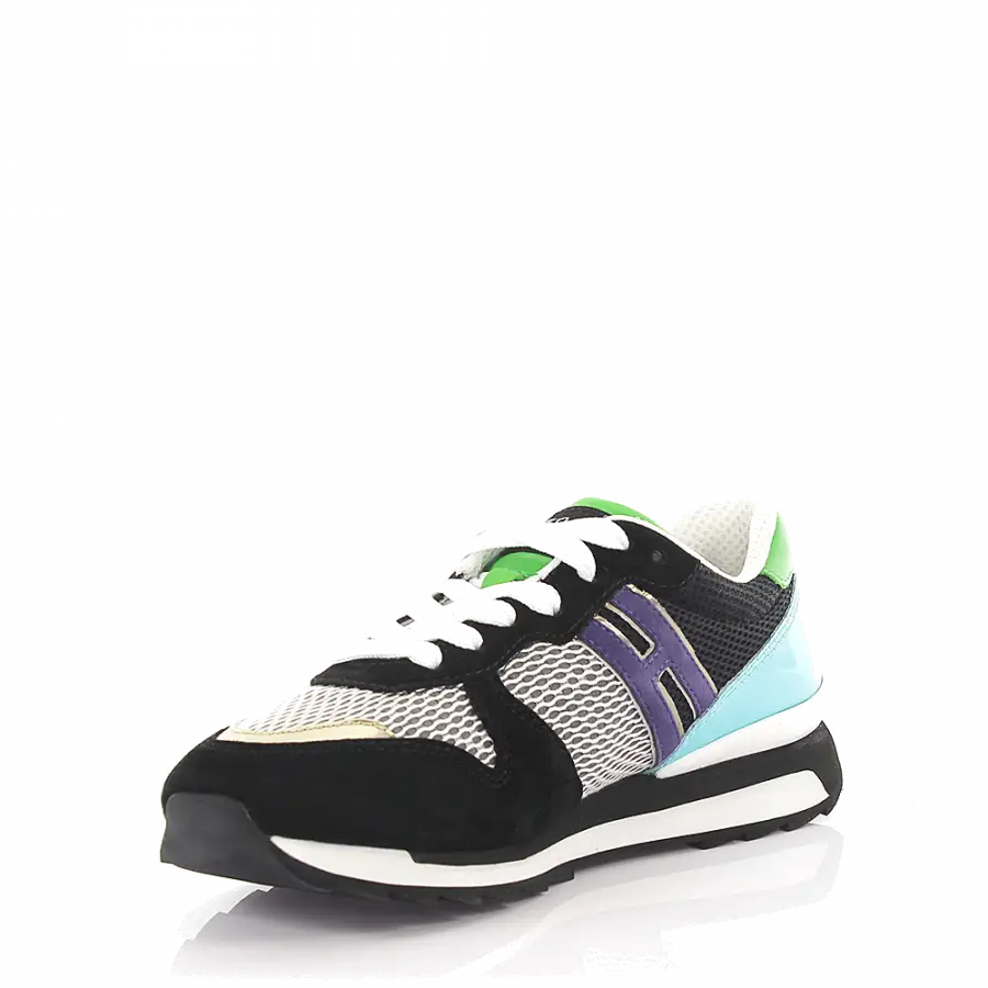 Hogan - Sneaker low R261 Veloursleder Logo schwarz türkis weiß - schwarz