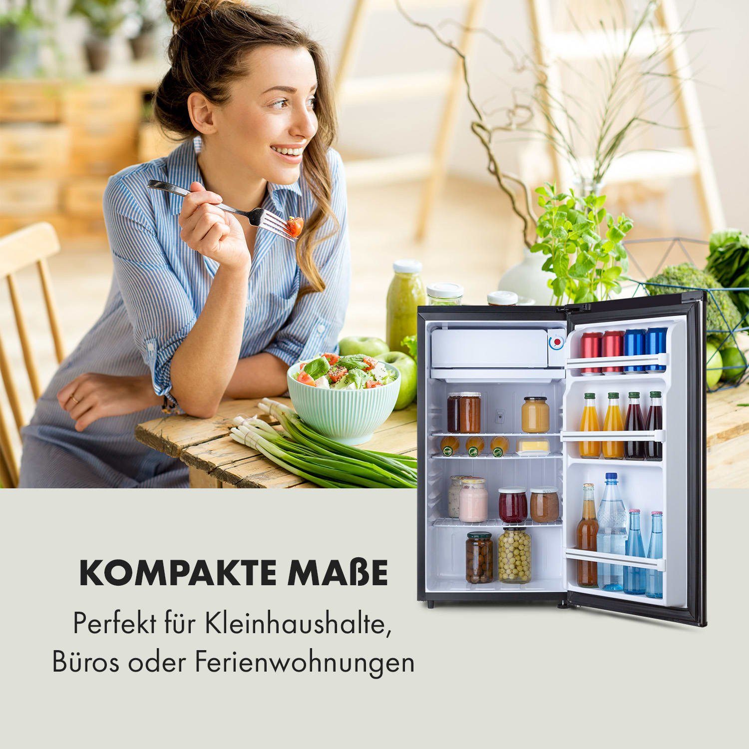 Klarstein Getränkekühlschrank HEA19-Yummy-90Lblk 10035212, 84 cm hoch, 45 cm breit, Kühlschrank mit Gefrierfach Kühl Gefrierkombination freistehend