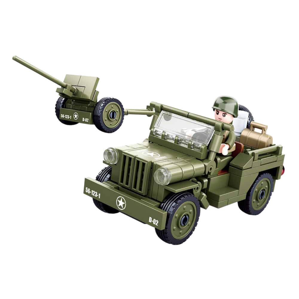 WWII All. Jeep mit Feldhaubitze Bausteine Set M38-B0853