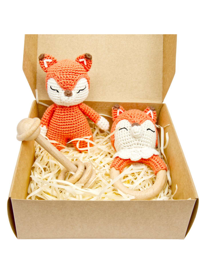 miniHeld Handgestrickter Fuchs Fuzzy Set Babyrassel Holz Baumwolle 15 cm 0 Monate günstig kaufen onesize