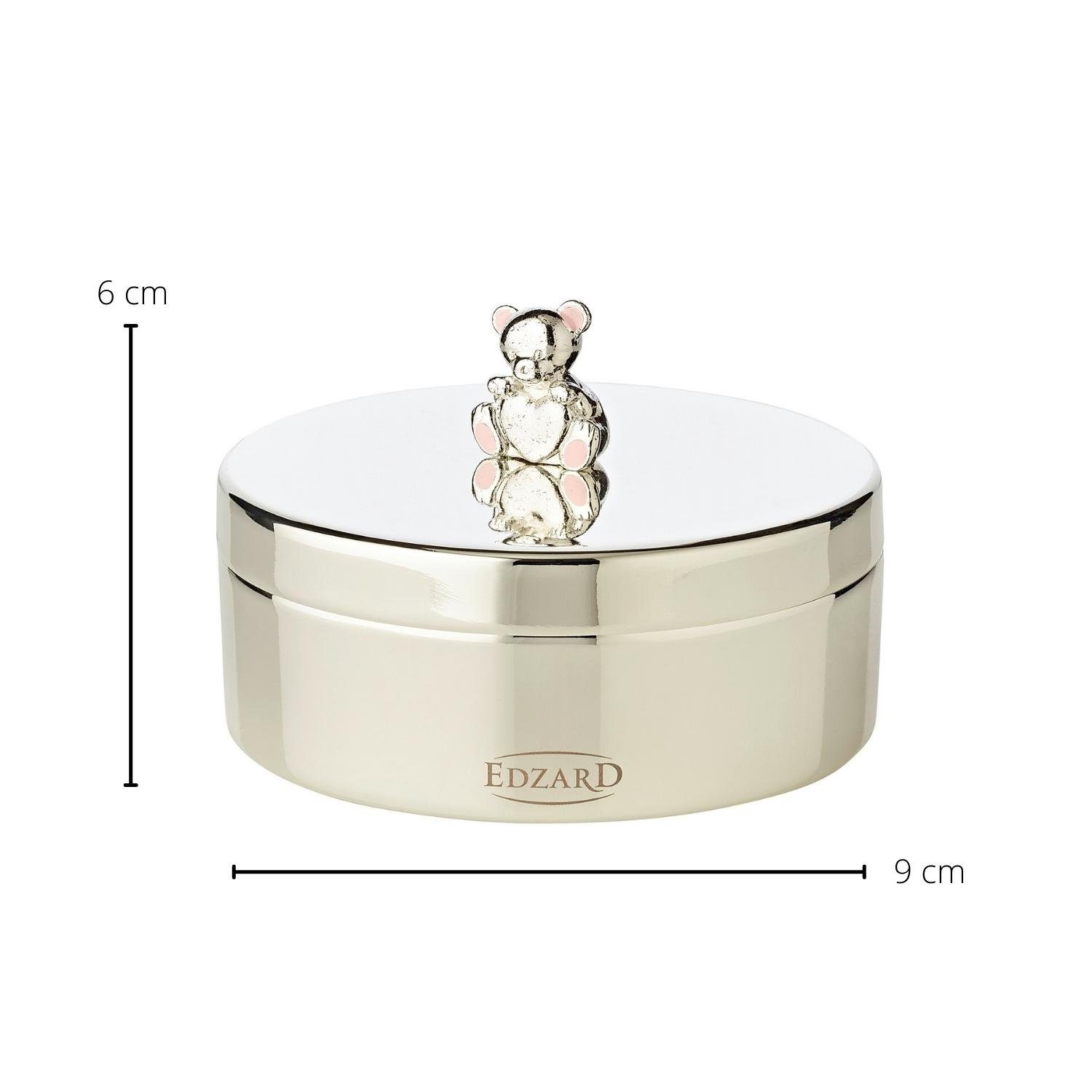 EDZARD Zahndose Mama Bär, Aufbewahrungs-Dose für Schmuck, Milchzähne, Accessoires, versilbert und anlaufgeschützt, Durchmessser 9 cm