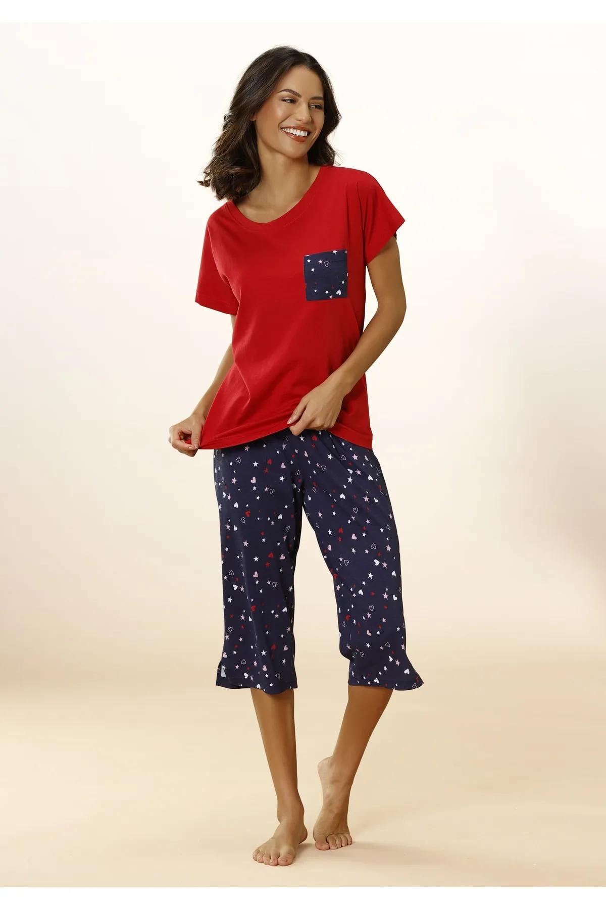 Vivance  Pyjama set - Rot - Unifarben
