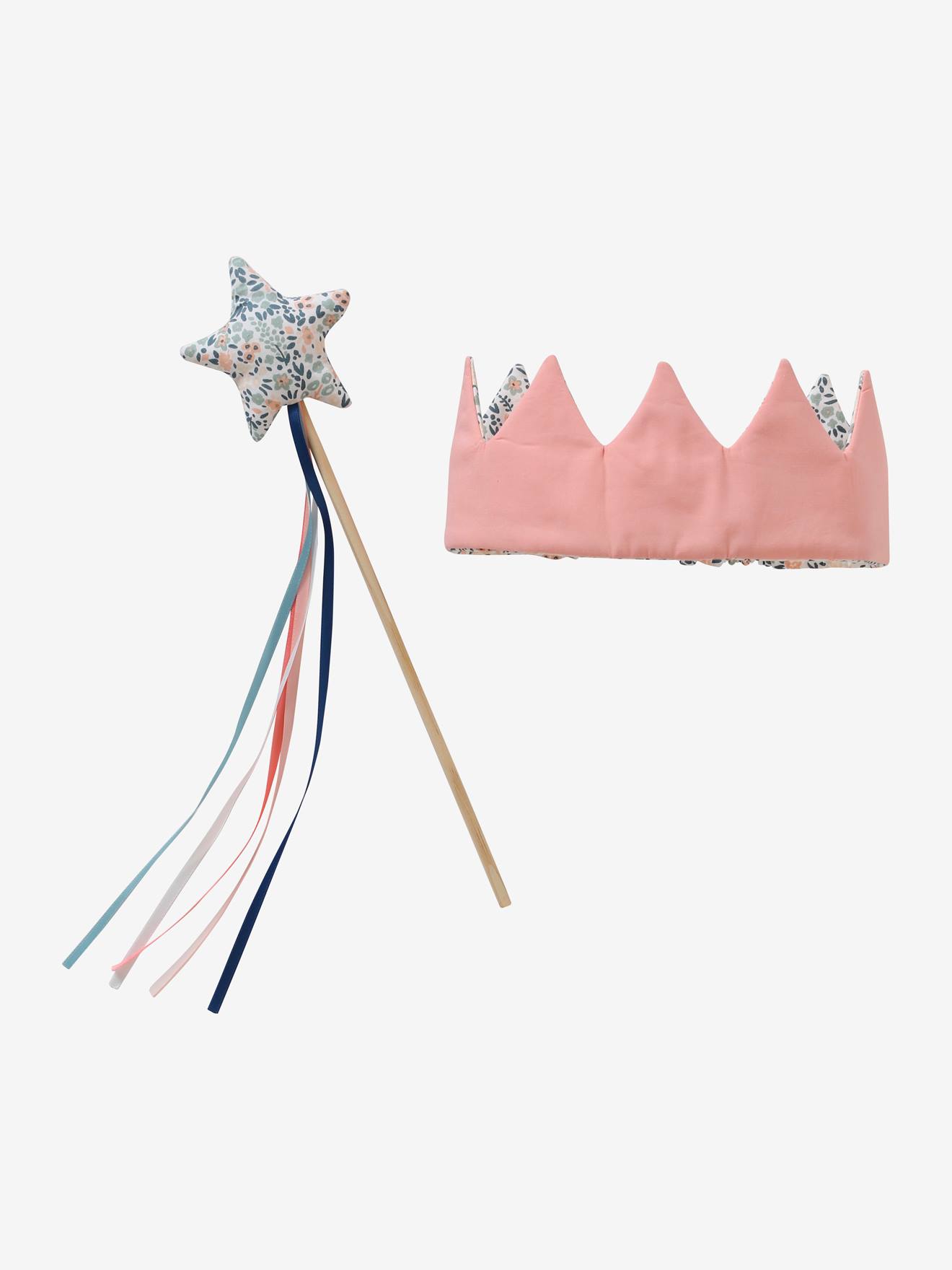 Vertbaudet Kinder Kostüm-Set: Krone + Zauberstab - rosa/mehrfarbig bedruckt