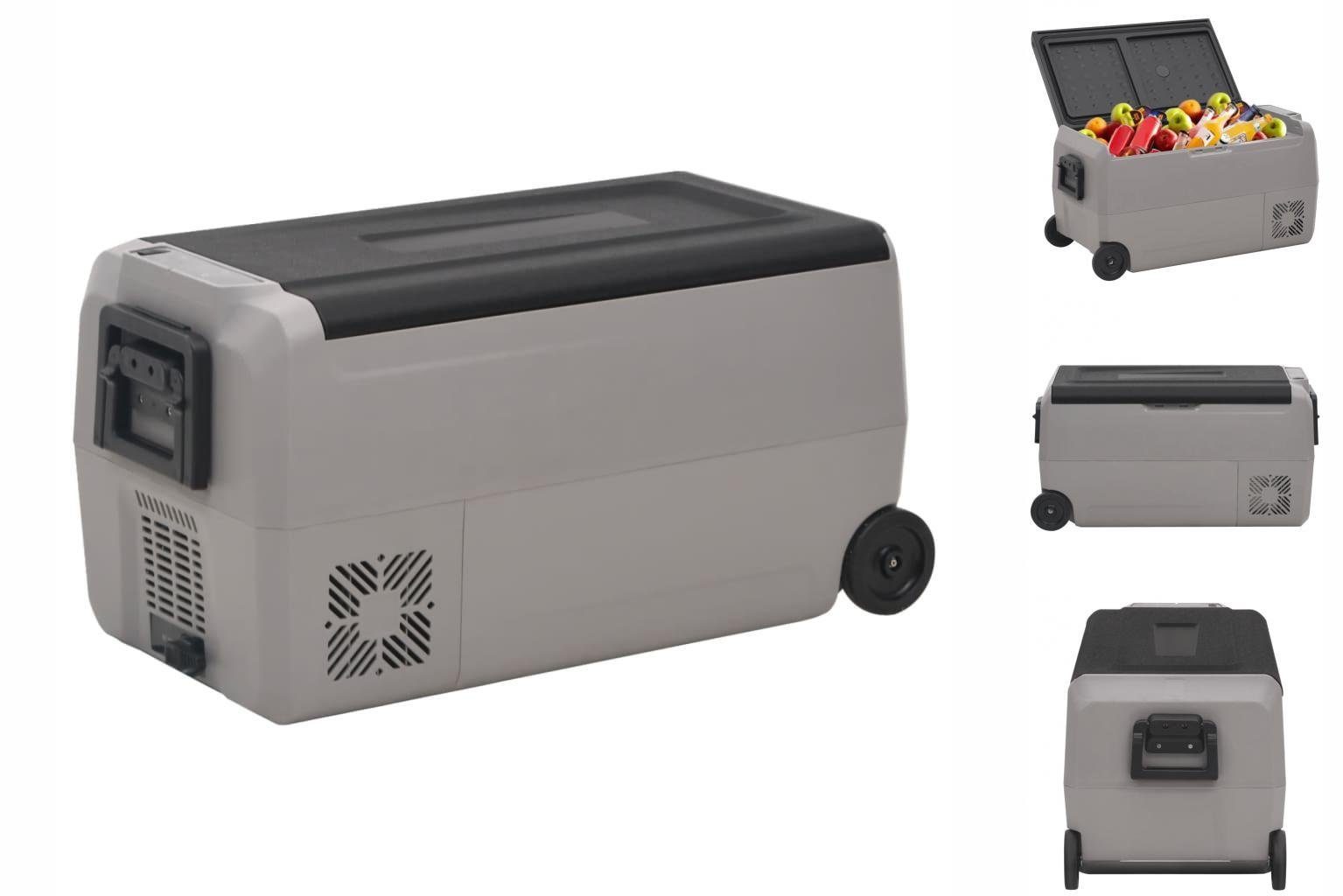 vidaXL Kühlbox Kompressor Kühlbox mit Rollen und Griff Schwarz Grau 60 L Camping Van