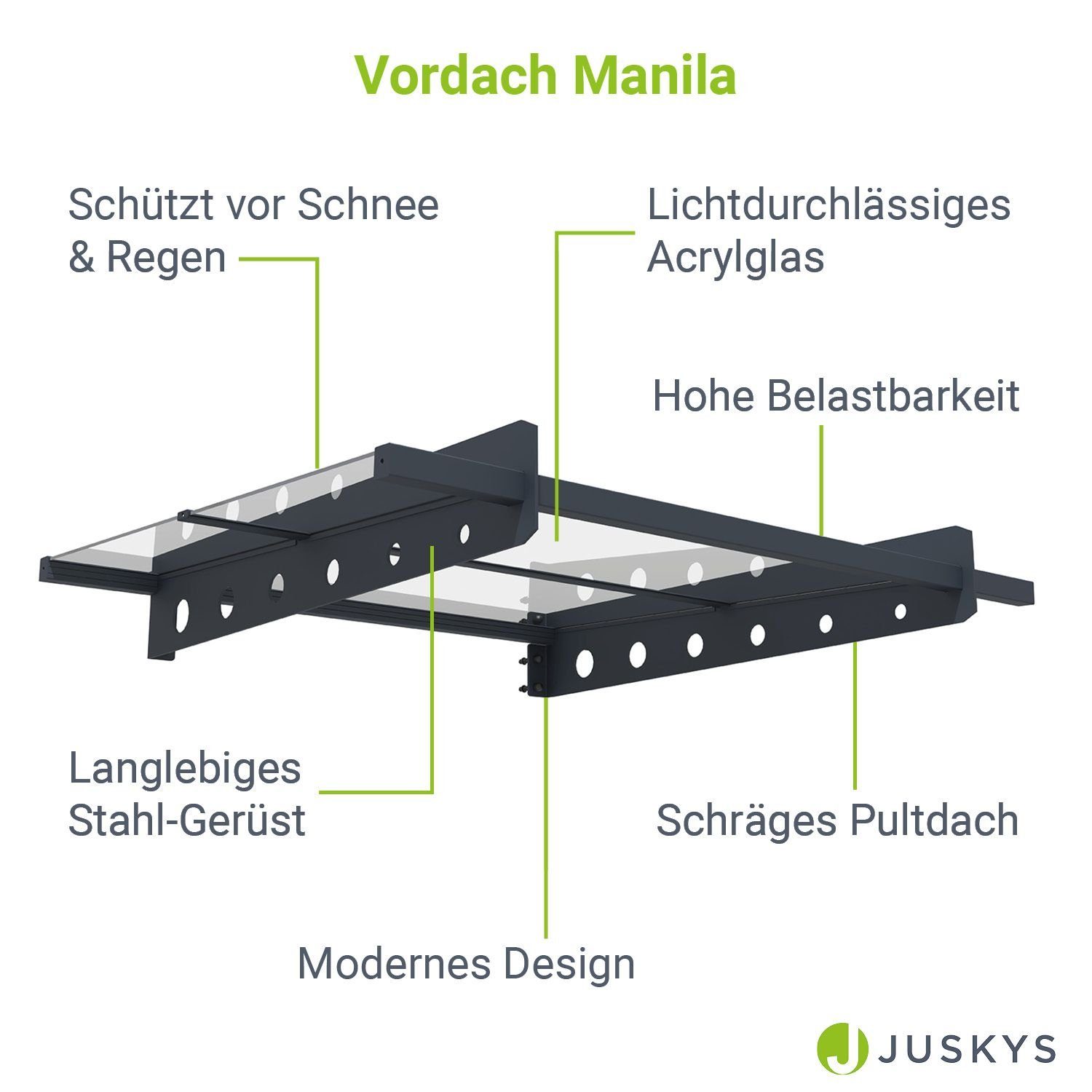 Juskys Vordach Manila, für Türen und Fenster, lichtdurchlässig, hohe Belastbarkeit