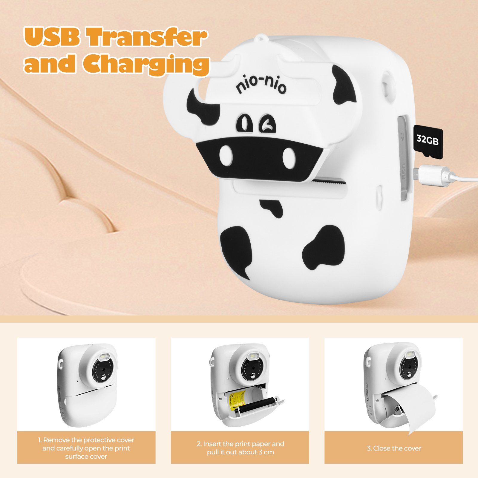 Fine Life Pro CD-P01B Kinderkamera (30 MP, 16x opt. Zoom, WLAN (Wi-Fi), inkl. 6 farbigen Pinselstiften + 2 Rollen Druckpapier + Aufkleber, Videoaufnahmen mit Ton in Full HD, automatische Abschaltung, automatische Blitzzuschaltung)