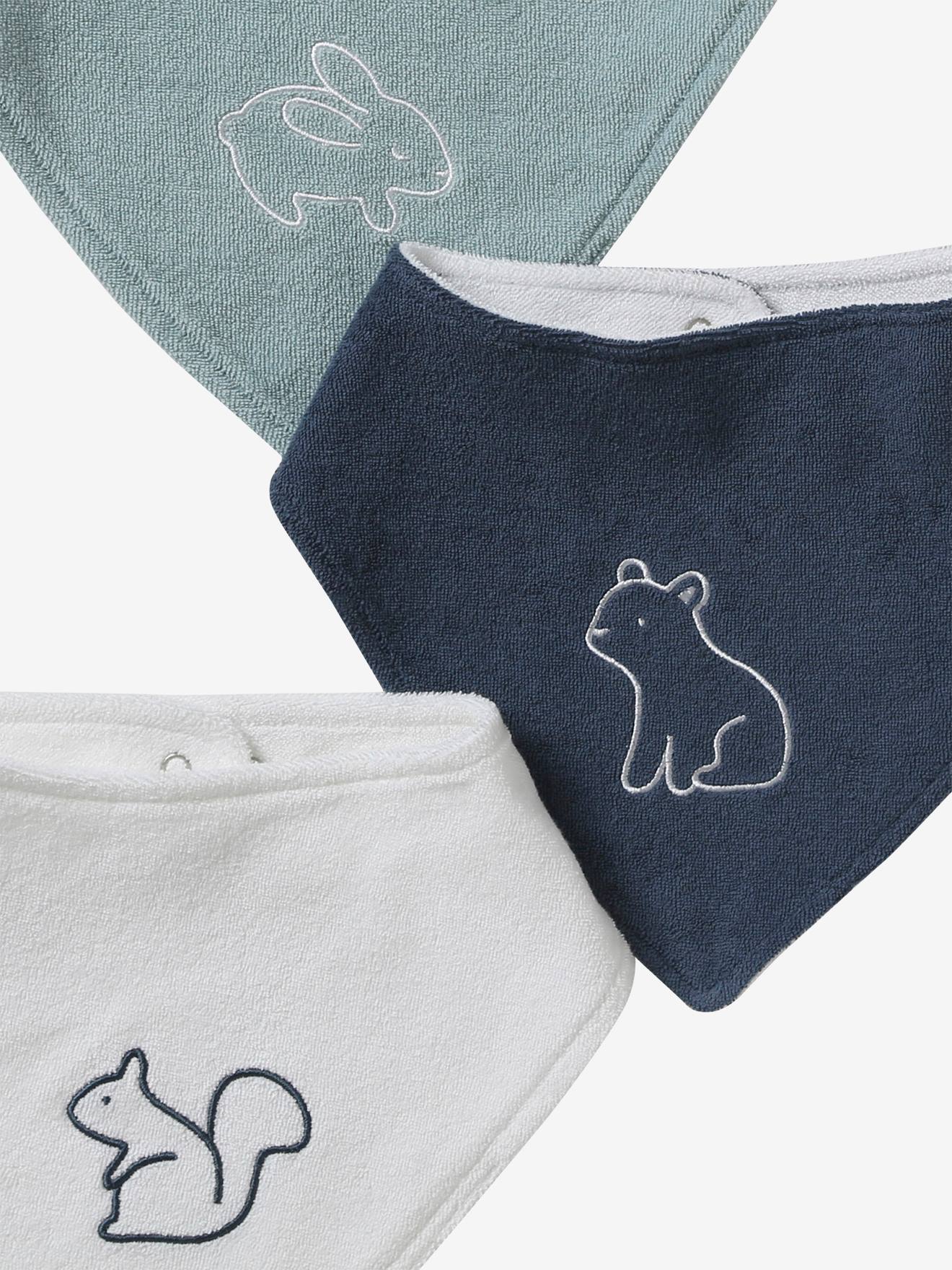 Vertbaudet 3er-Pack Baby Halstücher, Frottee - pack graublau waldfreunde
