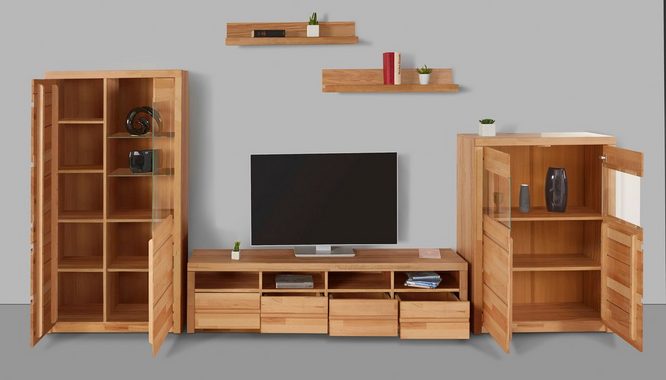 Woltra Wohnwand Silkeborg, (Set, 5-St), teilmassiv mit schöner, griffloser Optik