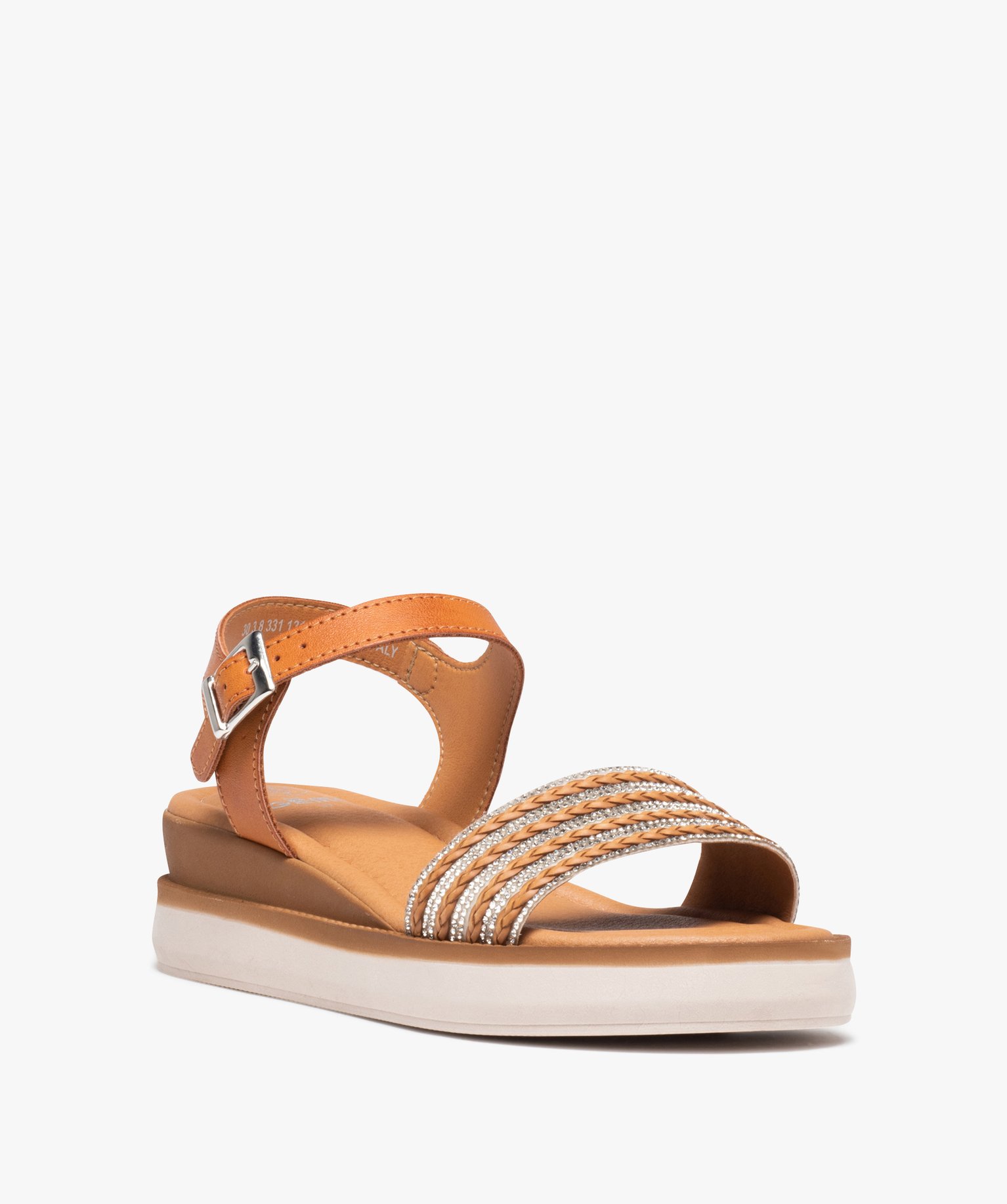 Sandales femme unies à talon compensé et bride à strass camel | GEMO