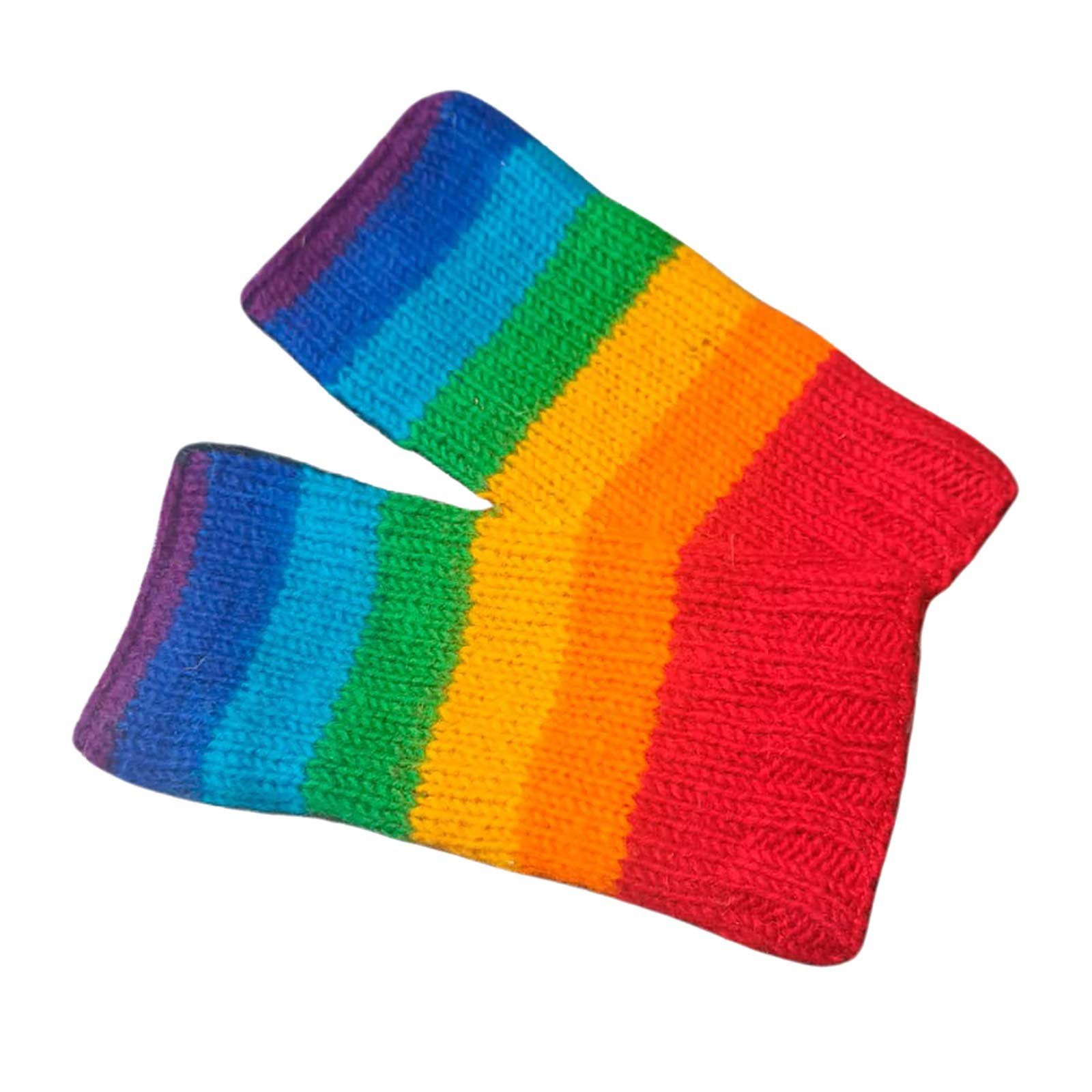 KUNST UND MAGIE Armstulpen Bunte Armstulpen Hand-/Pulswärmer Handschuhe Wolle Strick Regenbogen