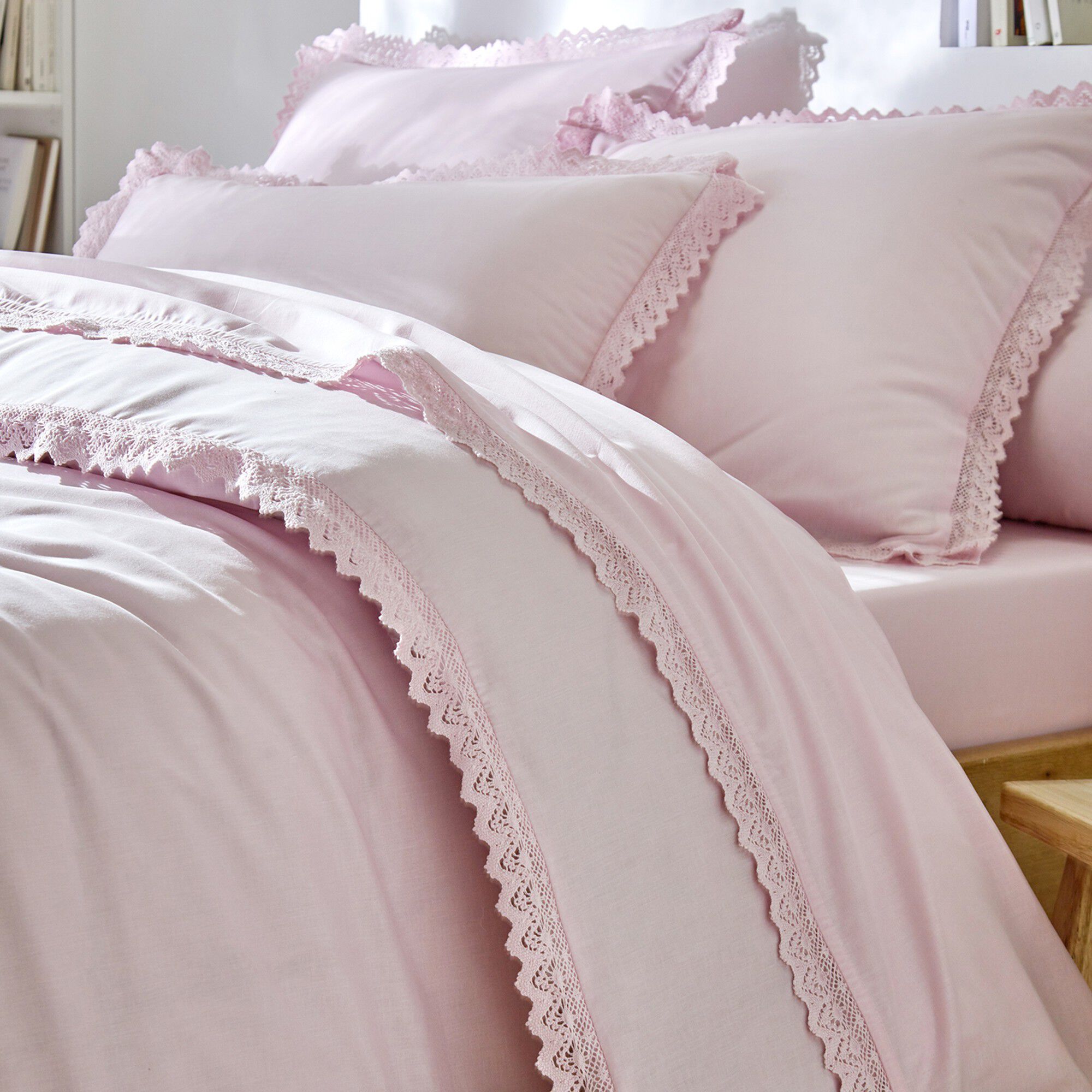 Linge de lit uni dentelle coton