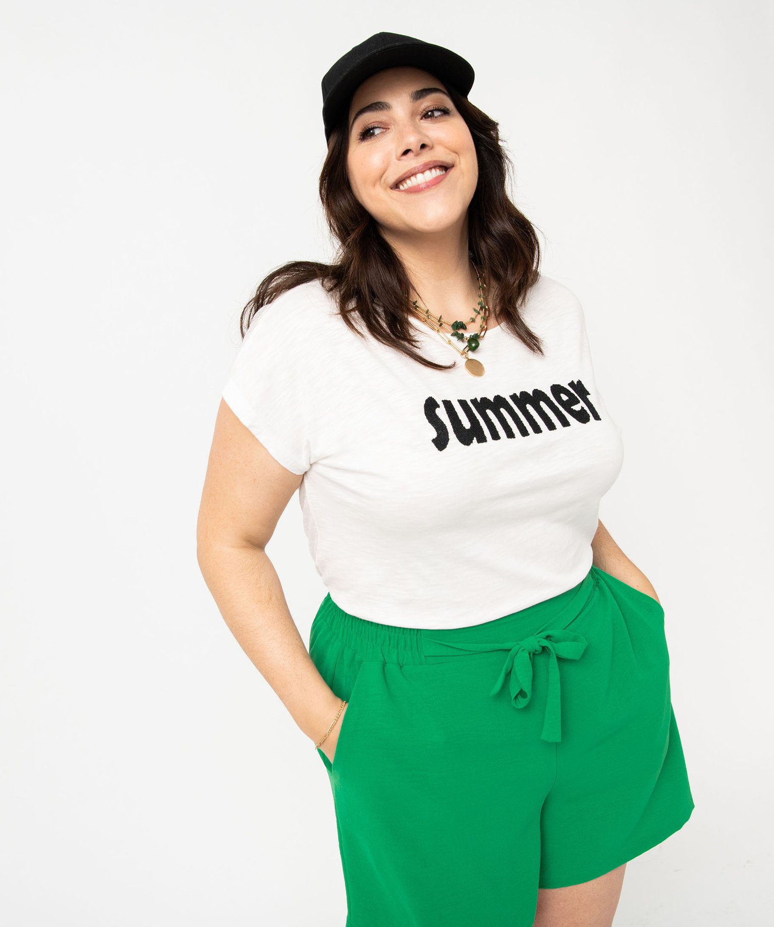 Tee-shirt à manches courtes avec message femme grande taille blanc | GEMO