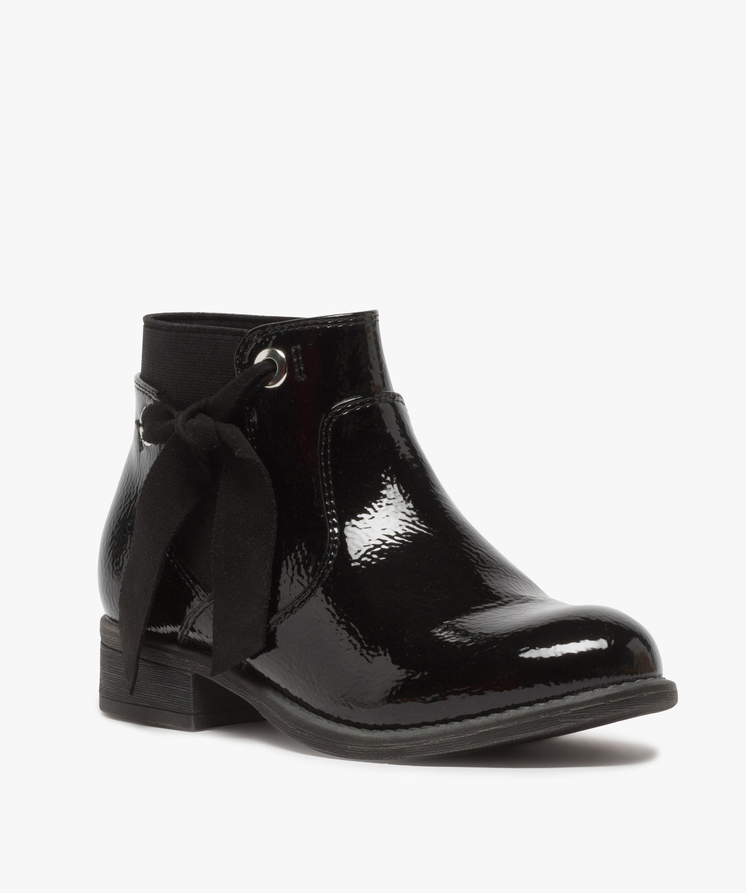 Boots fille unis tige vernie et ruban décoratif | GEMO