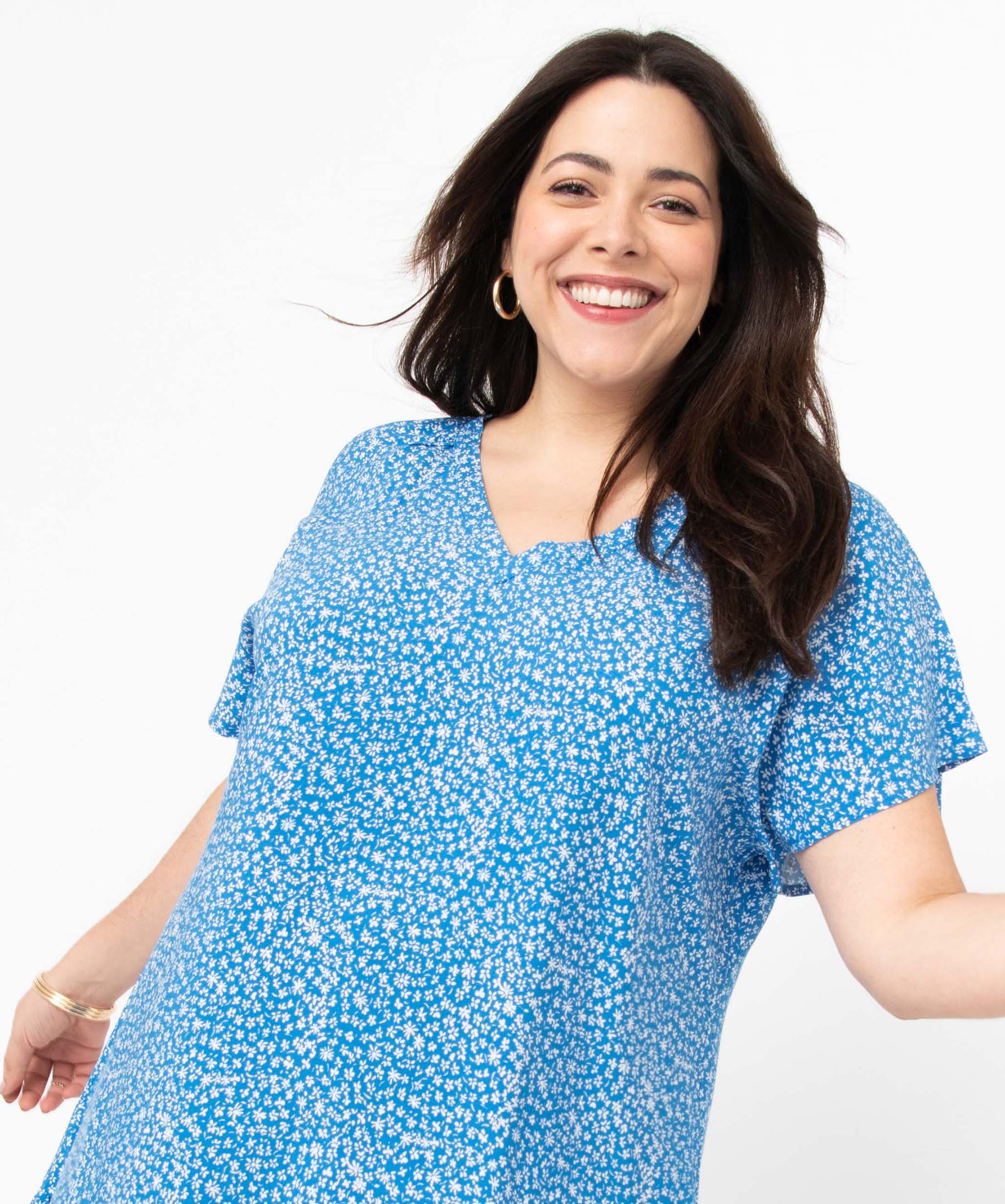 Robe femme grande taille fleurie à volants imprime | GEMO