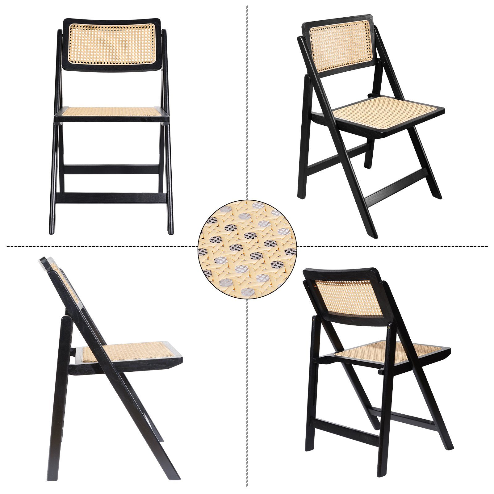 LIM HOME Klappstuhl TB000 (Packung, 1 St), Gestell aus Massivholz, Sitzfläche aus Rattan