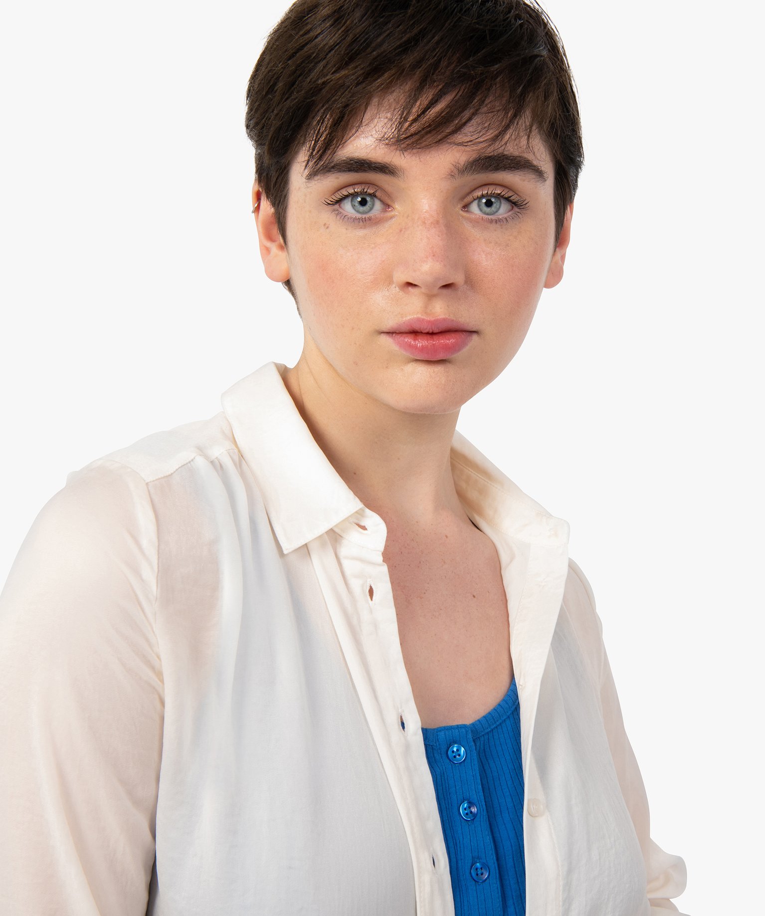 Chemise en satin à manches longues femme ecru | GEMO