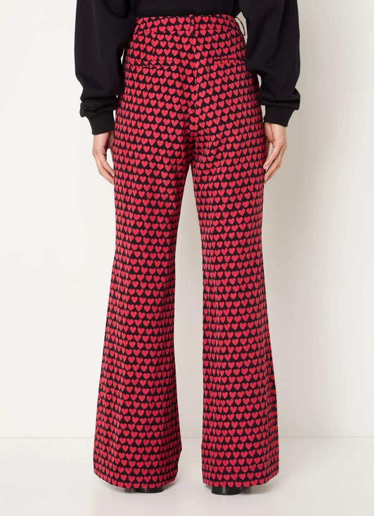 Pantaloni Fabienne Chapot Puck, evazați, cu talie înaltă, imprimați și cu buzunare laterale.