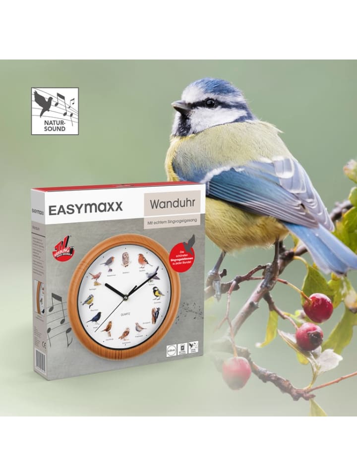EASYmaxx Wanduhr Küchenuhr Uhr Analog Vogelstimmen 12 Singvogelstimmen 25cm günstig kaufen onesize