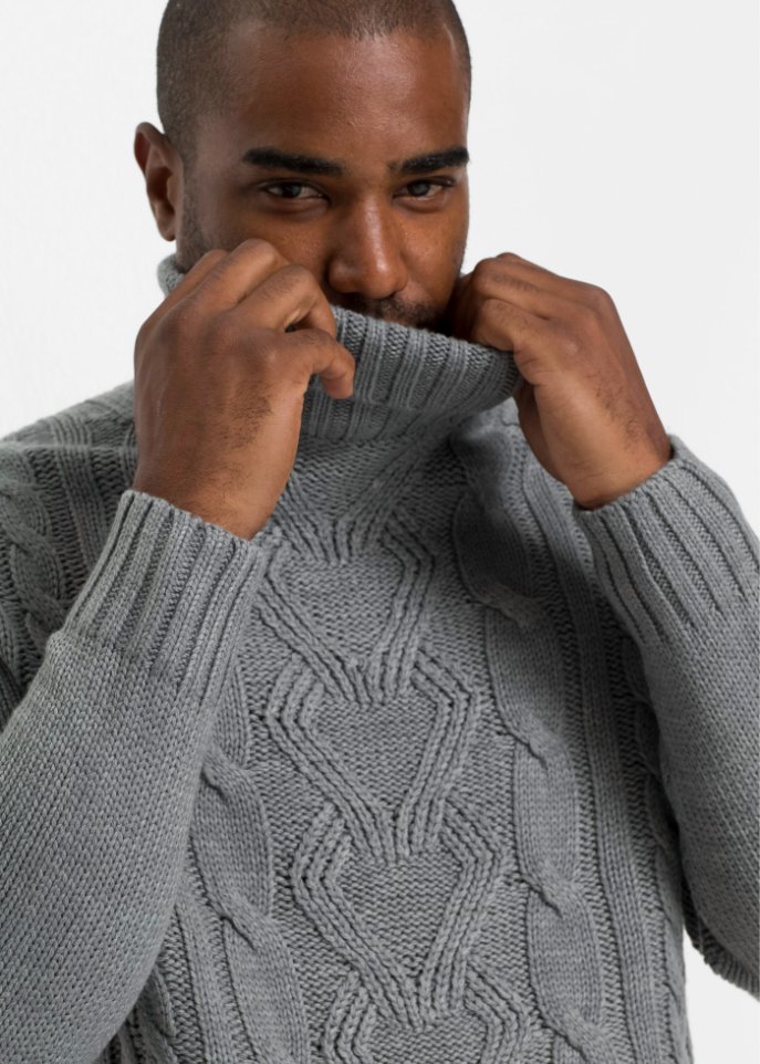 Rollkragenpullover mit Zopfmuster