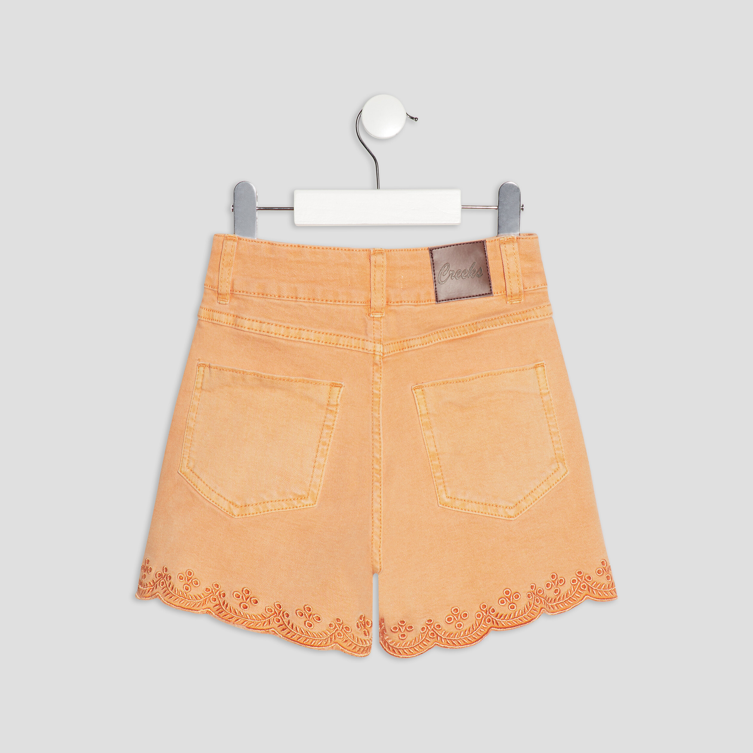Short taille haute avec broderie orange corail fille | La Halle