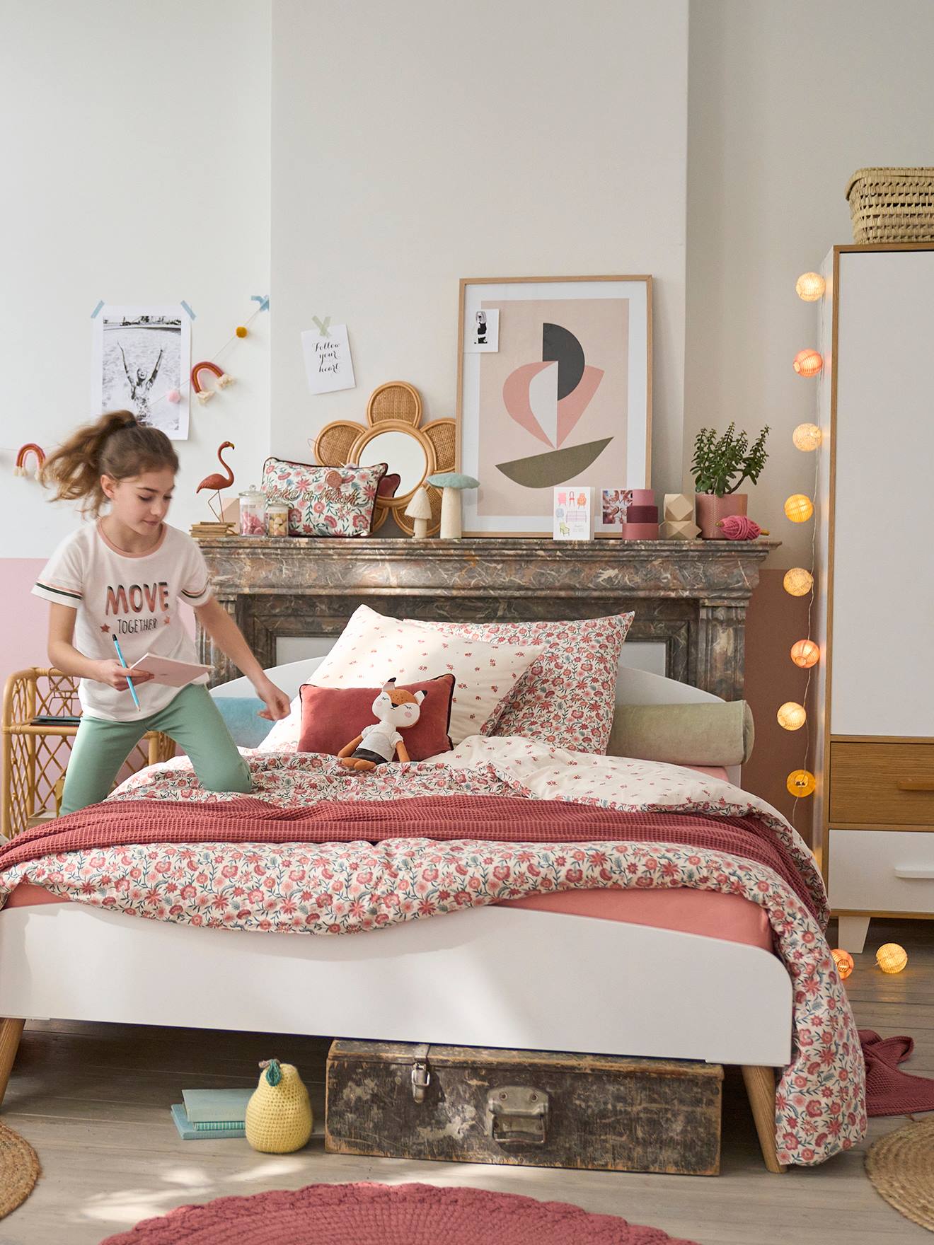 Parure housse de couette + taie d'oreiller enfant GIPSY beige / multicolore