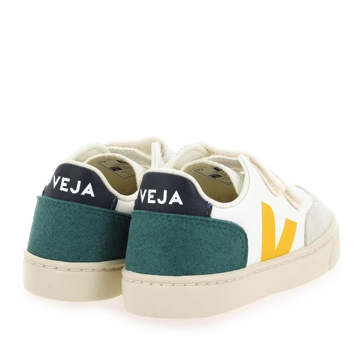 Veja  SMALL V12 VELCRO - blanc jaune