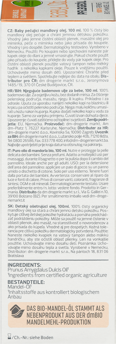 Babyöl 100% reines Bio-Mandelöl, 100 ml