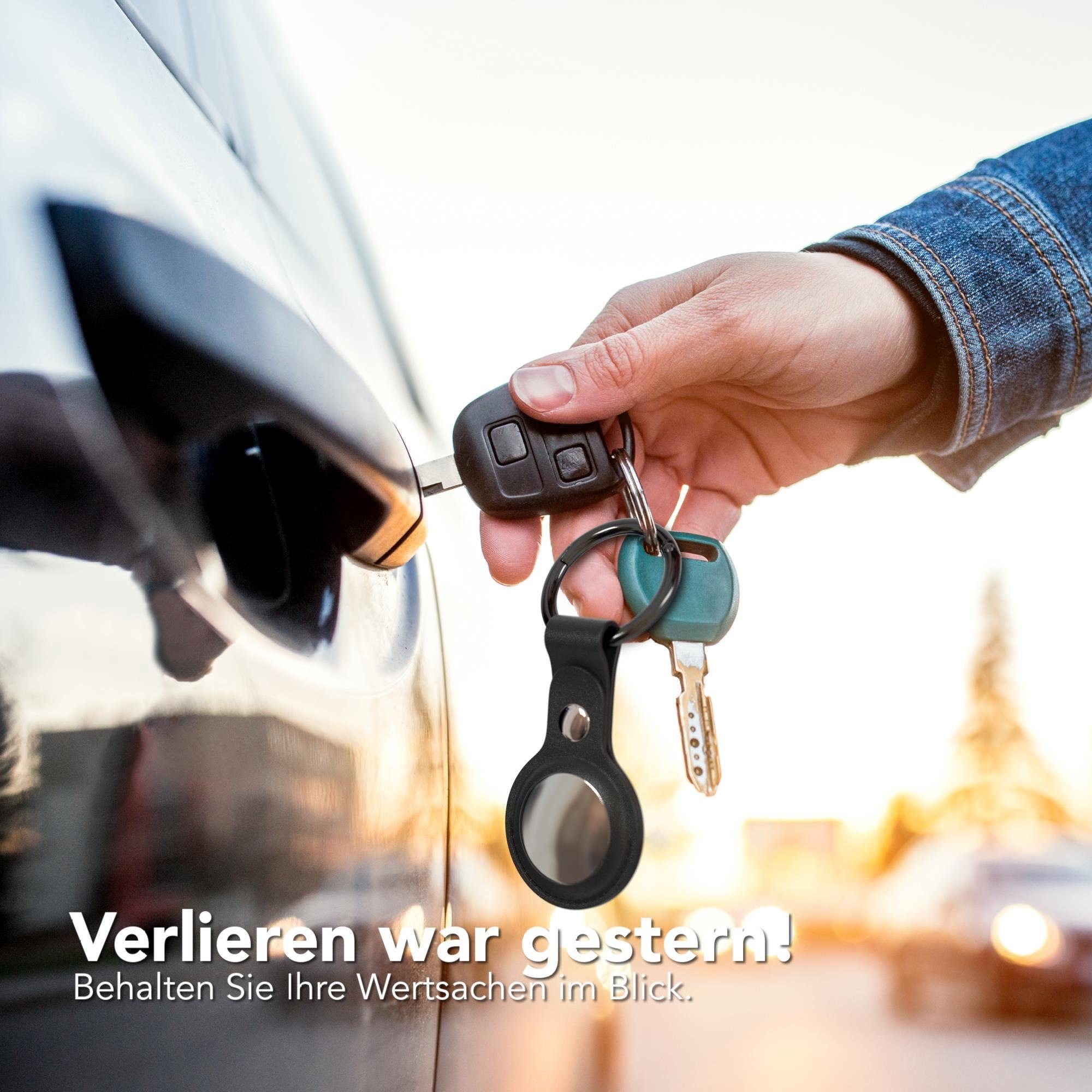 EAZY CASE Schlüsselanhänger Anhänger kompatibel mit Apple AirTag, Schutzhülle Kunstleder Airtags Hülle Schlüsselbund GPS Tracker Schwarz