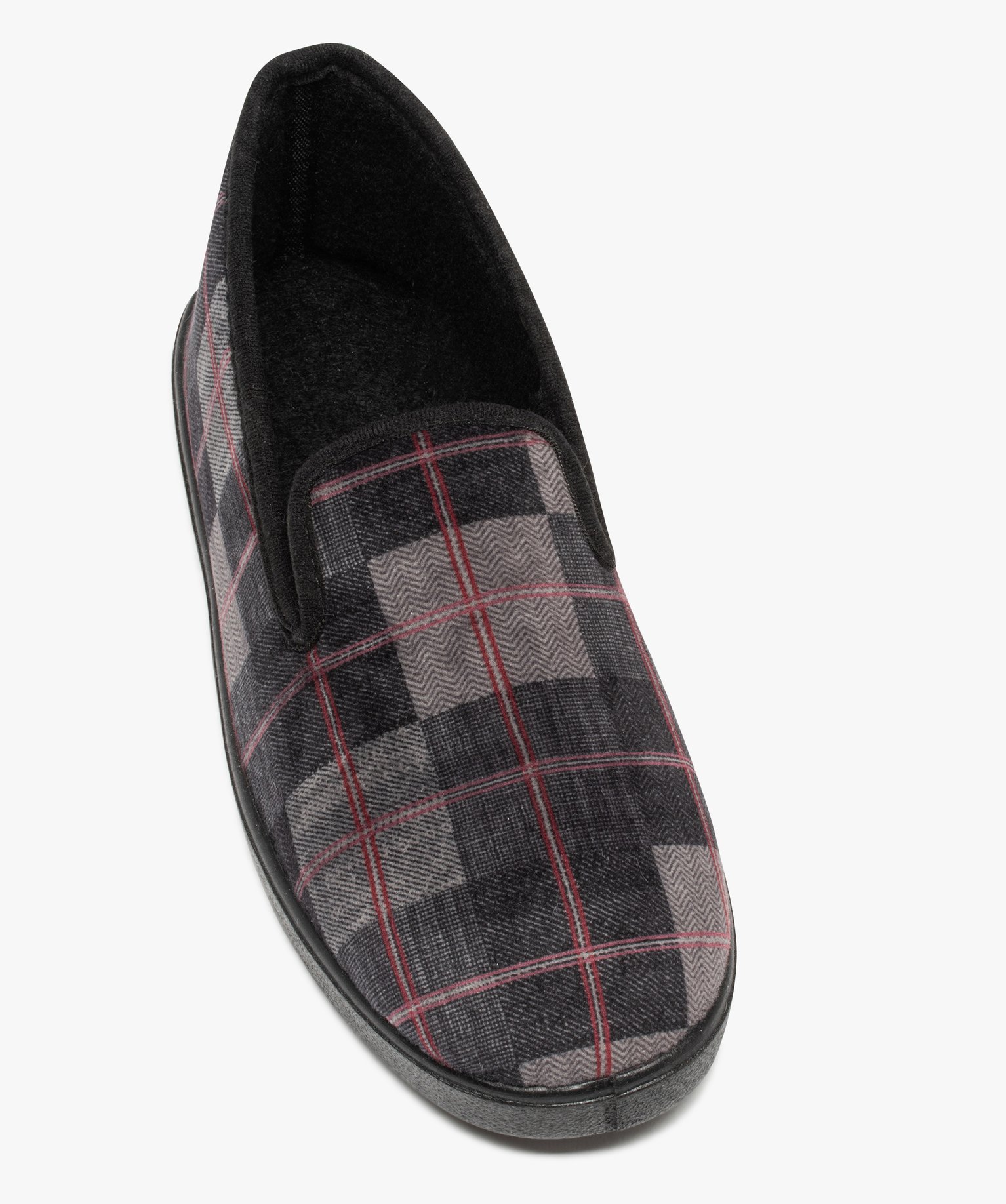 Chaussons homme charentaises en velours à carreaux gris | GEMO