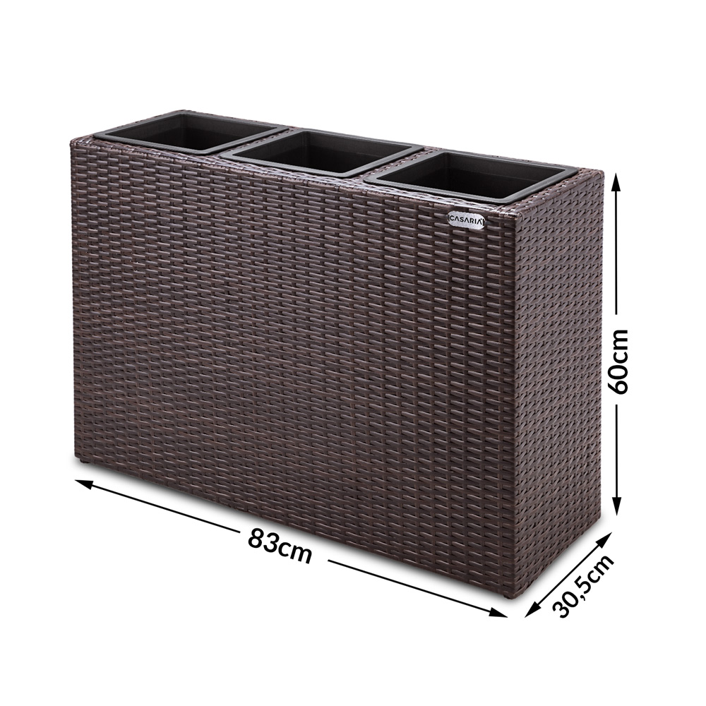 Casaria Blumenkasten Polyrattan 3er 83 x 60 x 30,5cm braun