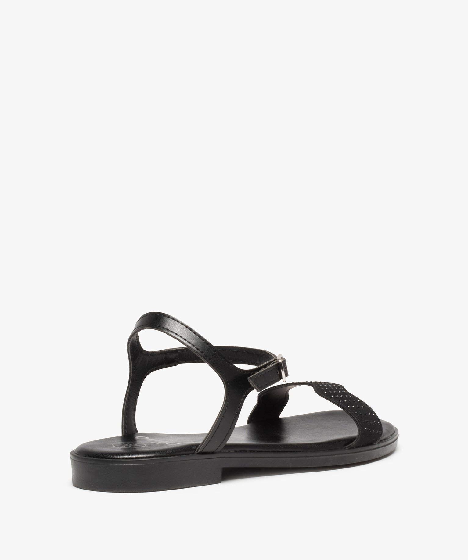 Sandales femme avec bride à strass en forme de vague noir | GEMO
