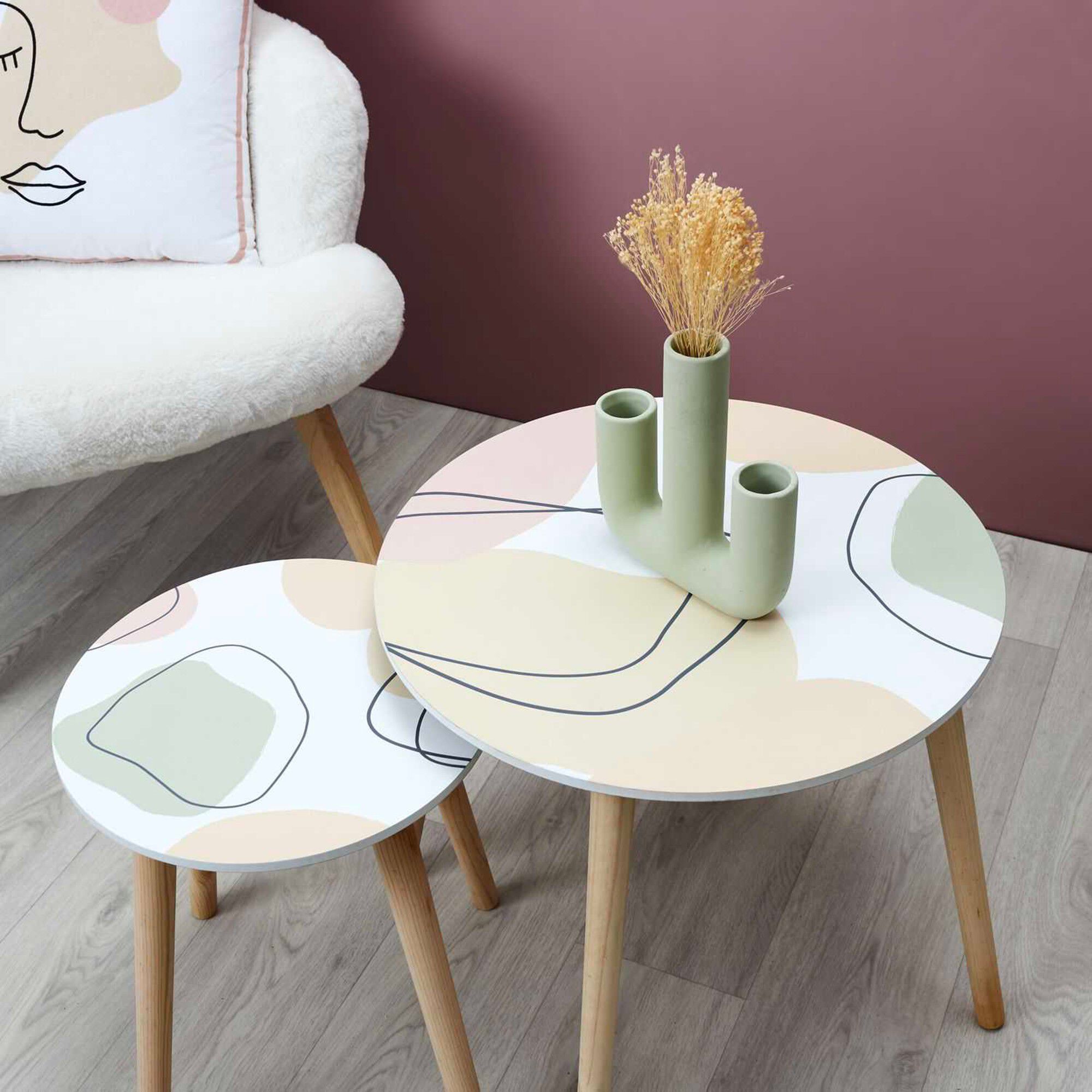 Tables gigognes, plateau motifs abstraits