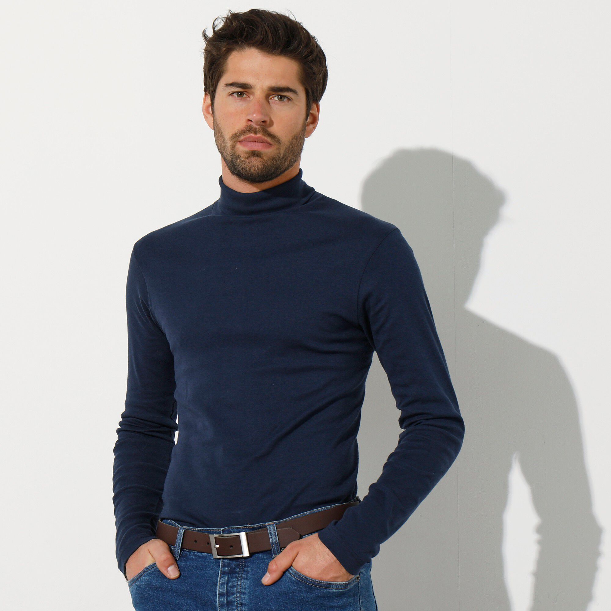 T-shirt col roulé manches longues pur coton