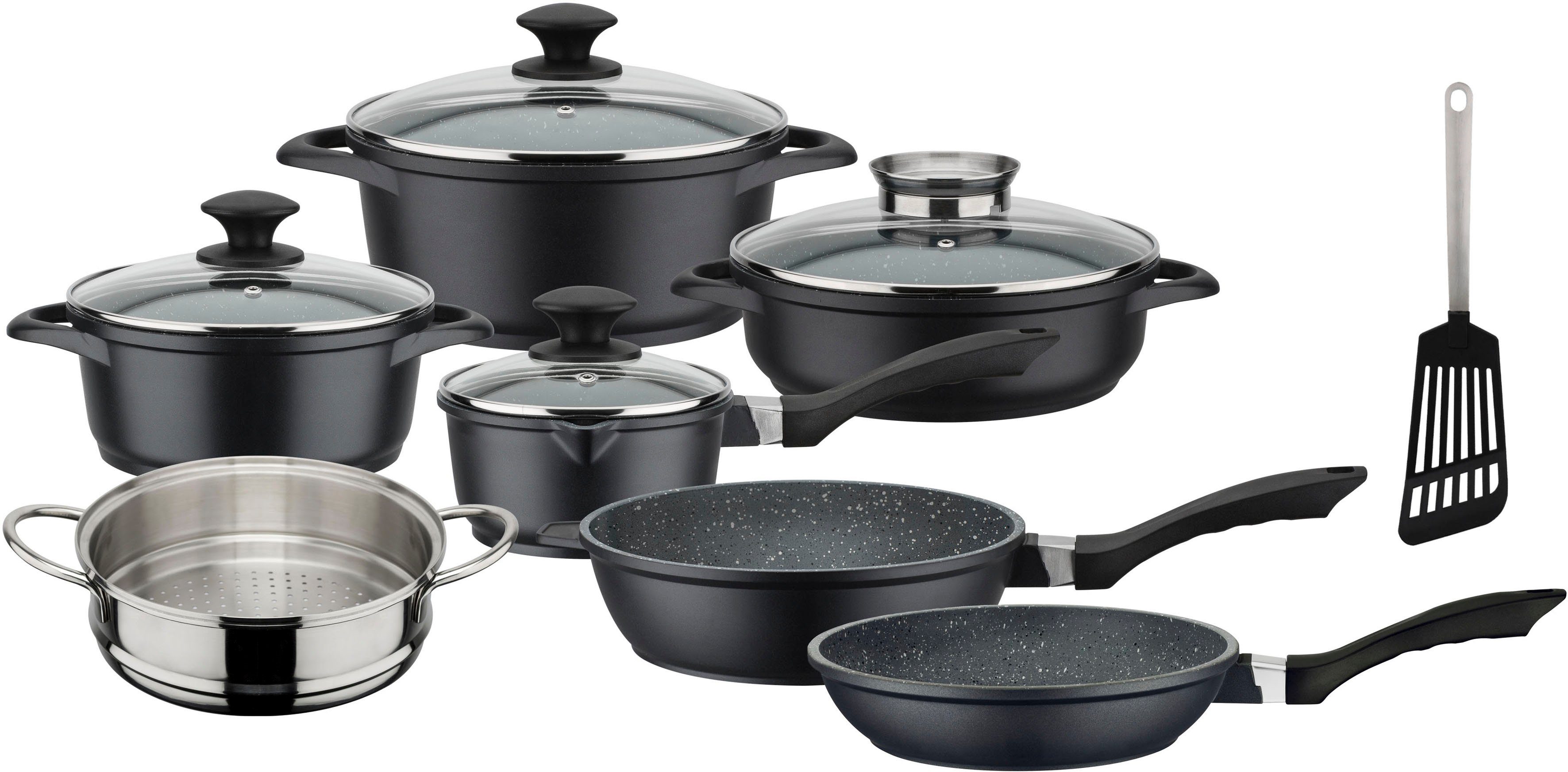 GSW Topf-Set Gourmet Granit, Aluminiumguss (Set, 12-tlg), Induktion
