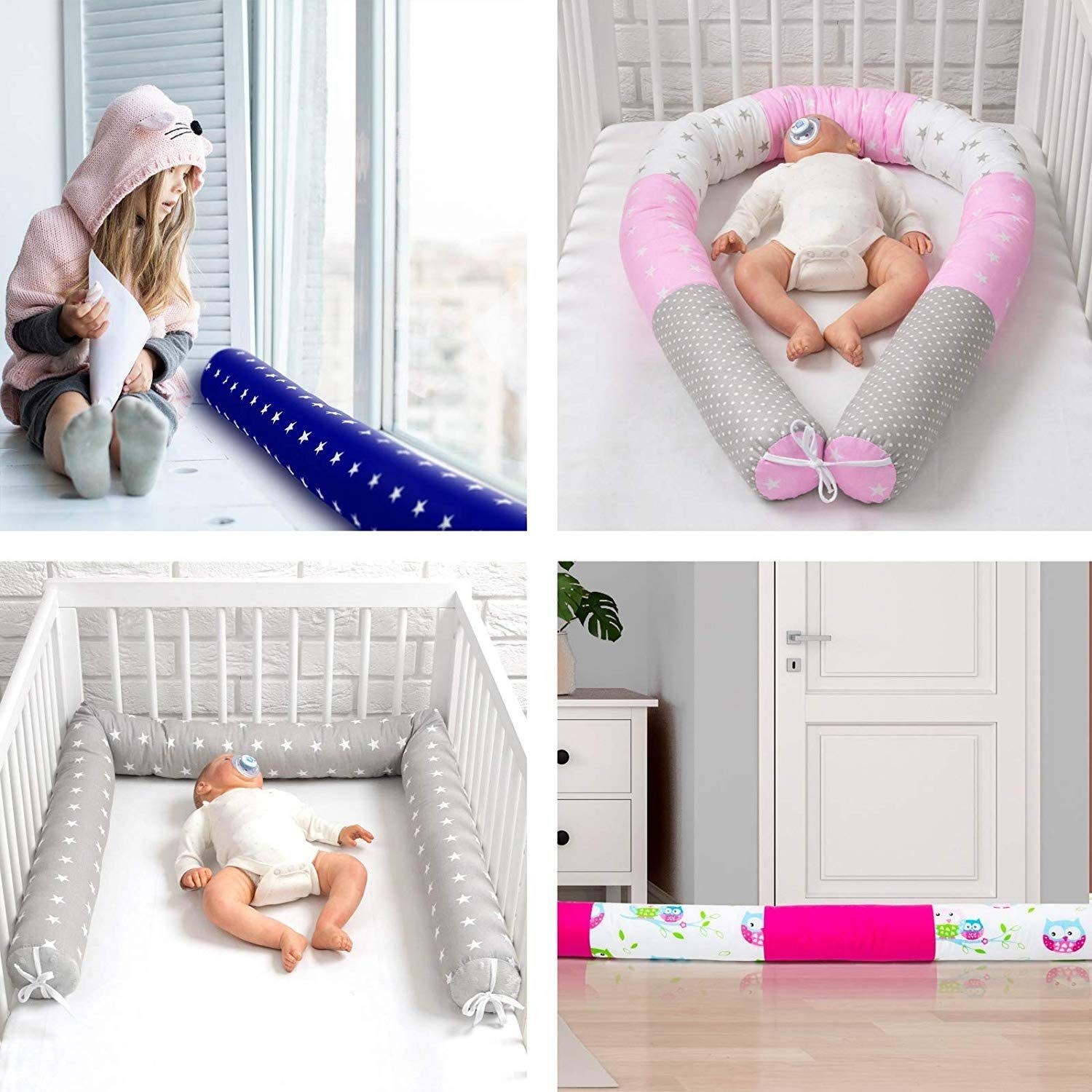 Amilian Bettnestchen Bettschlange 210 cm (Made in EU), (Nestchenschlange für Kinderbett, Nestchen, Bettumrandung als Kopfschutz, Kantenschutz für Ihr Babybett), 100% Baumwolle, waschbar bei 30°C