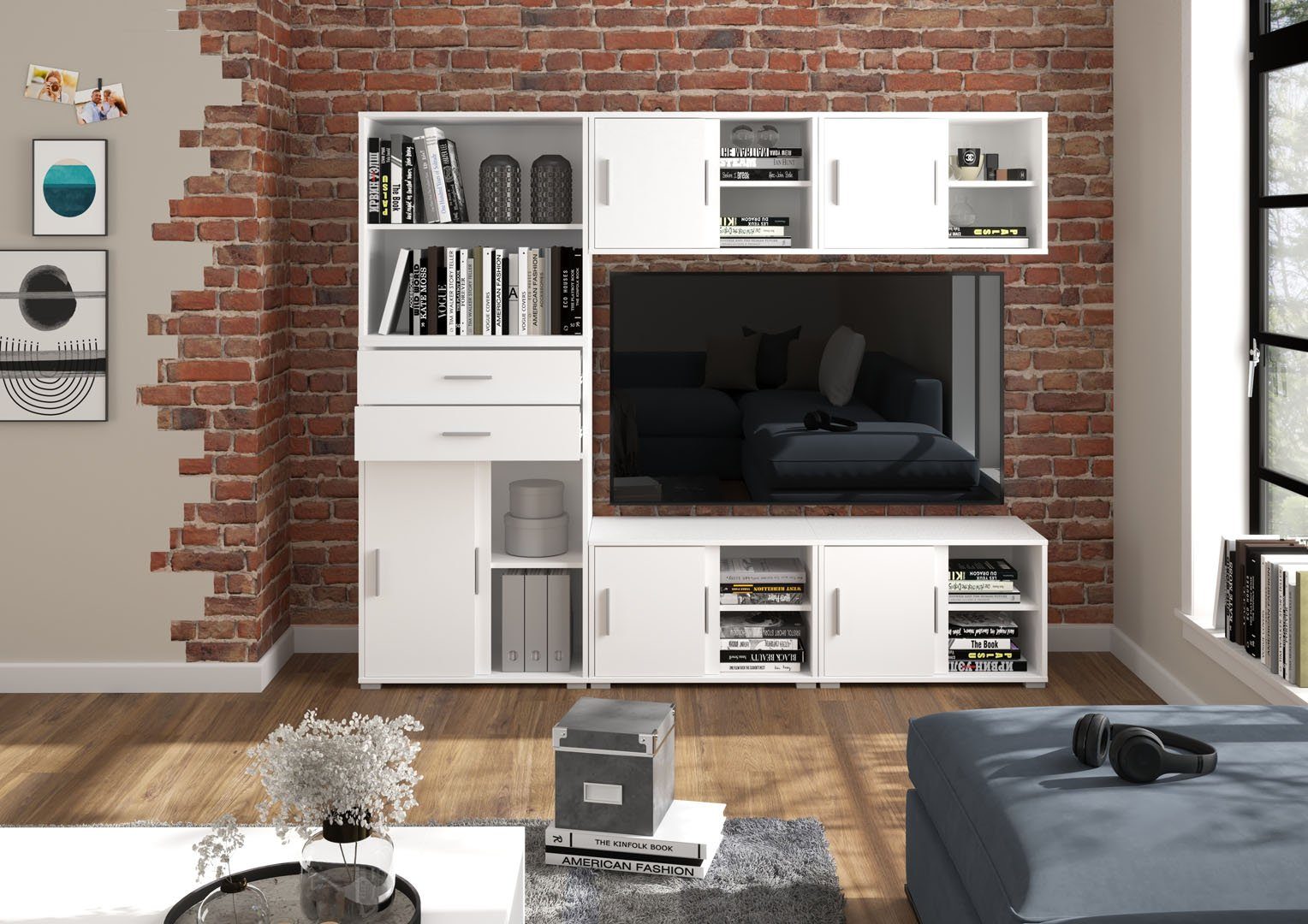 ebuy24 Regal Mover Regal 10 Türen, 2 Schubladen weiß.