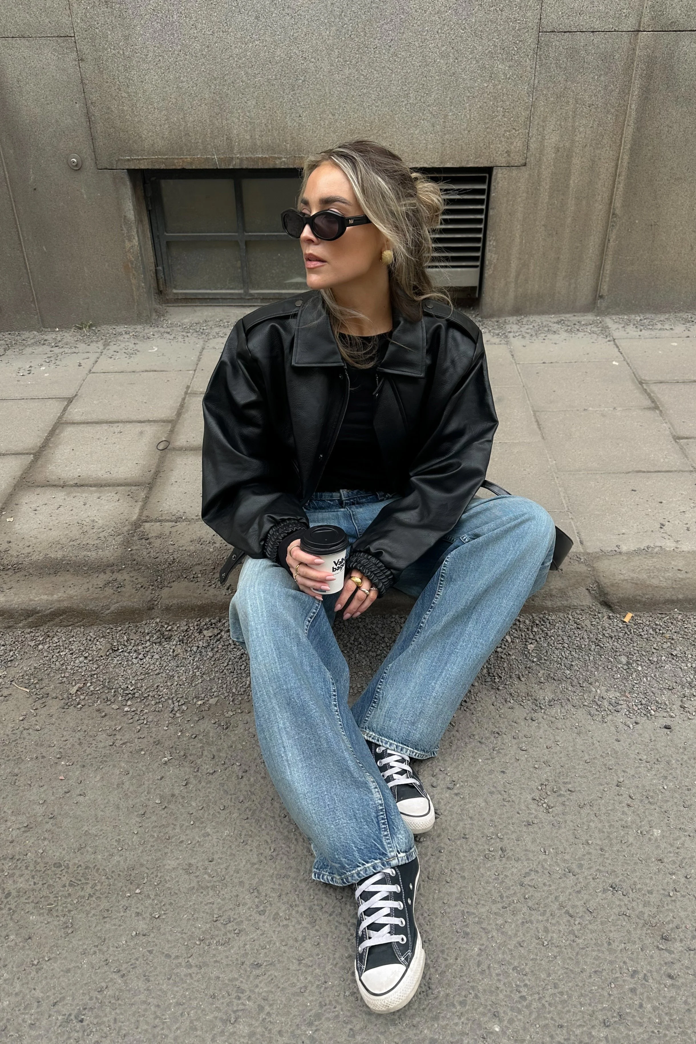 Oversized-Jacke aus PU mit Taschendetail