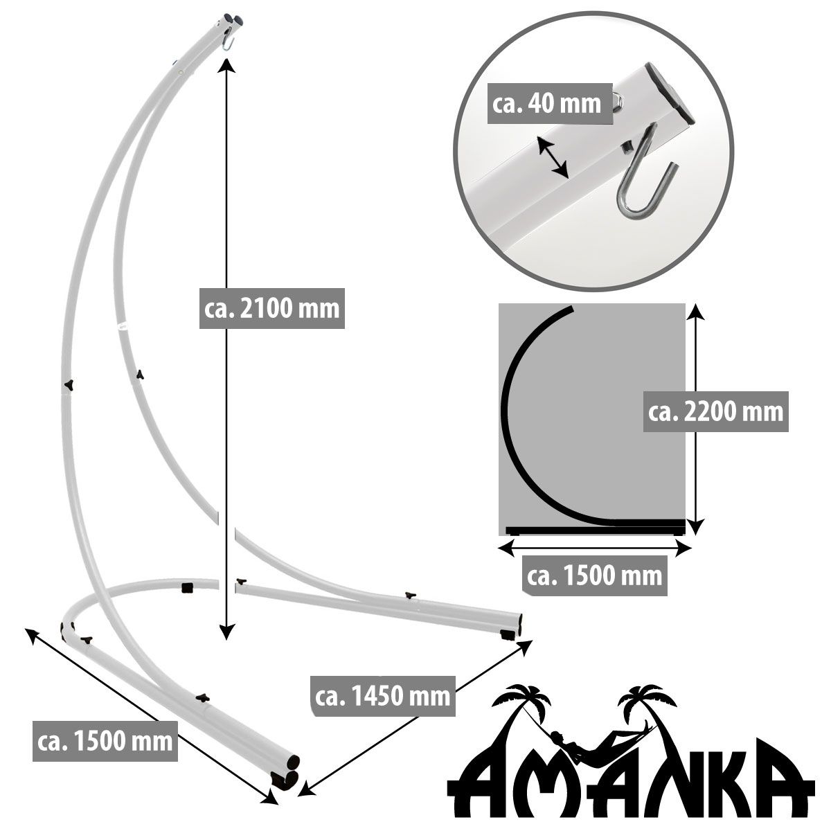 AMANKA 210 cm bis 150 kg Hängesessel Gestell