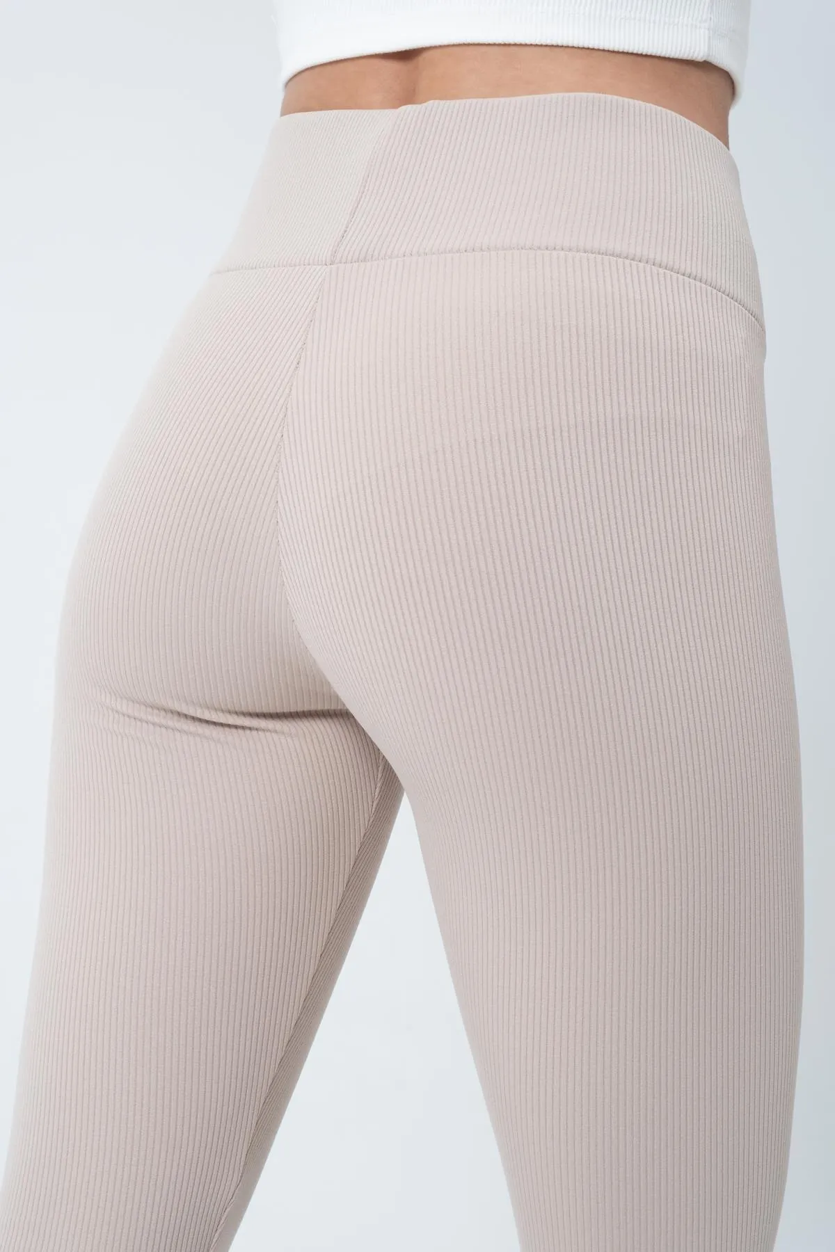 Domoda  Beige Fleece-Innenseite, elastisch, erhöht, gerippt, geraffte Interlock-Winterstrick-Leggings @verona