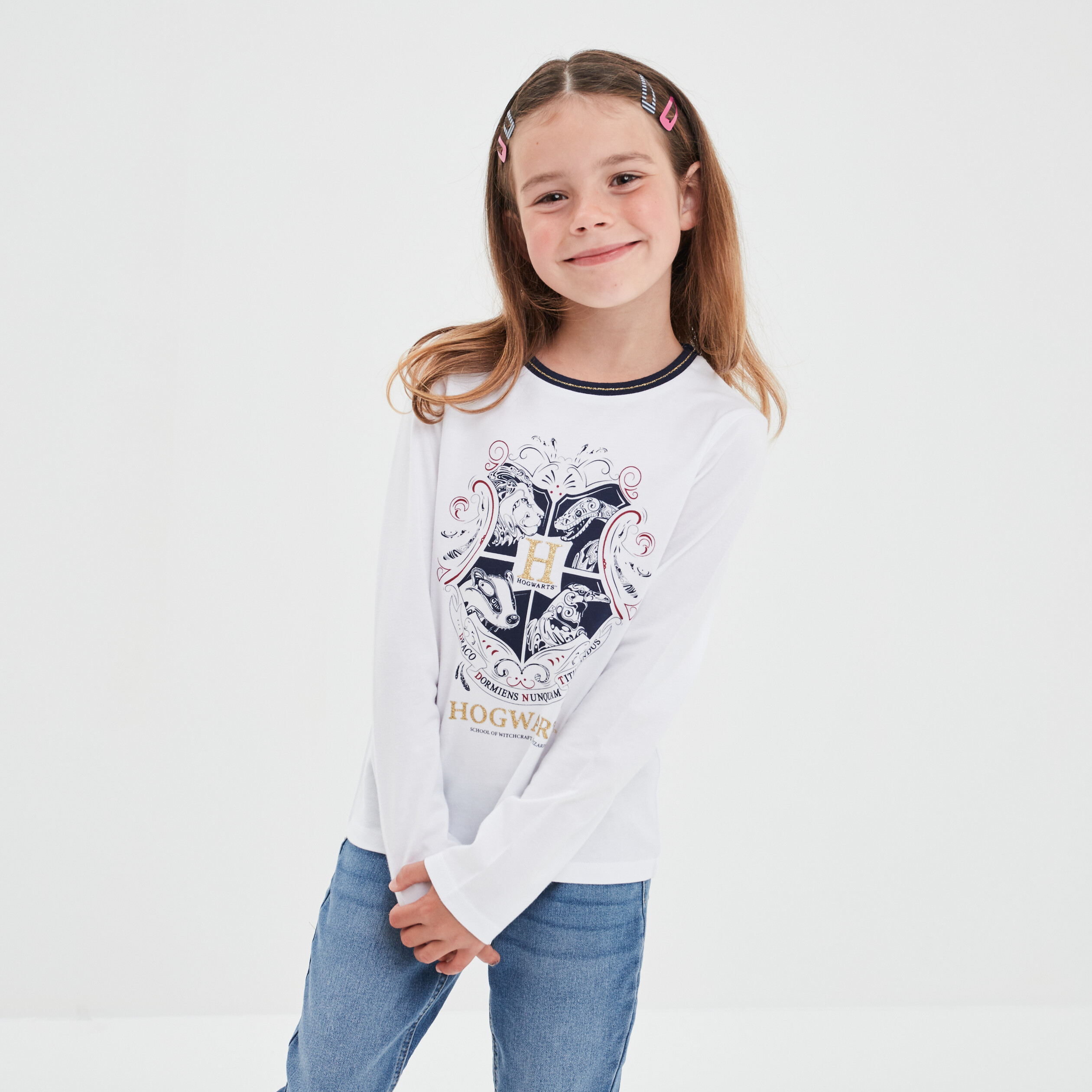 T-shirt droit coton Harry Potter blanc fille | La Halle