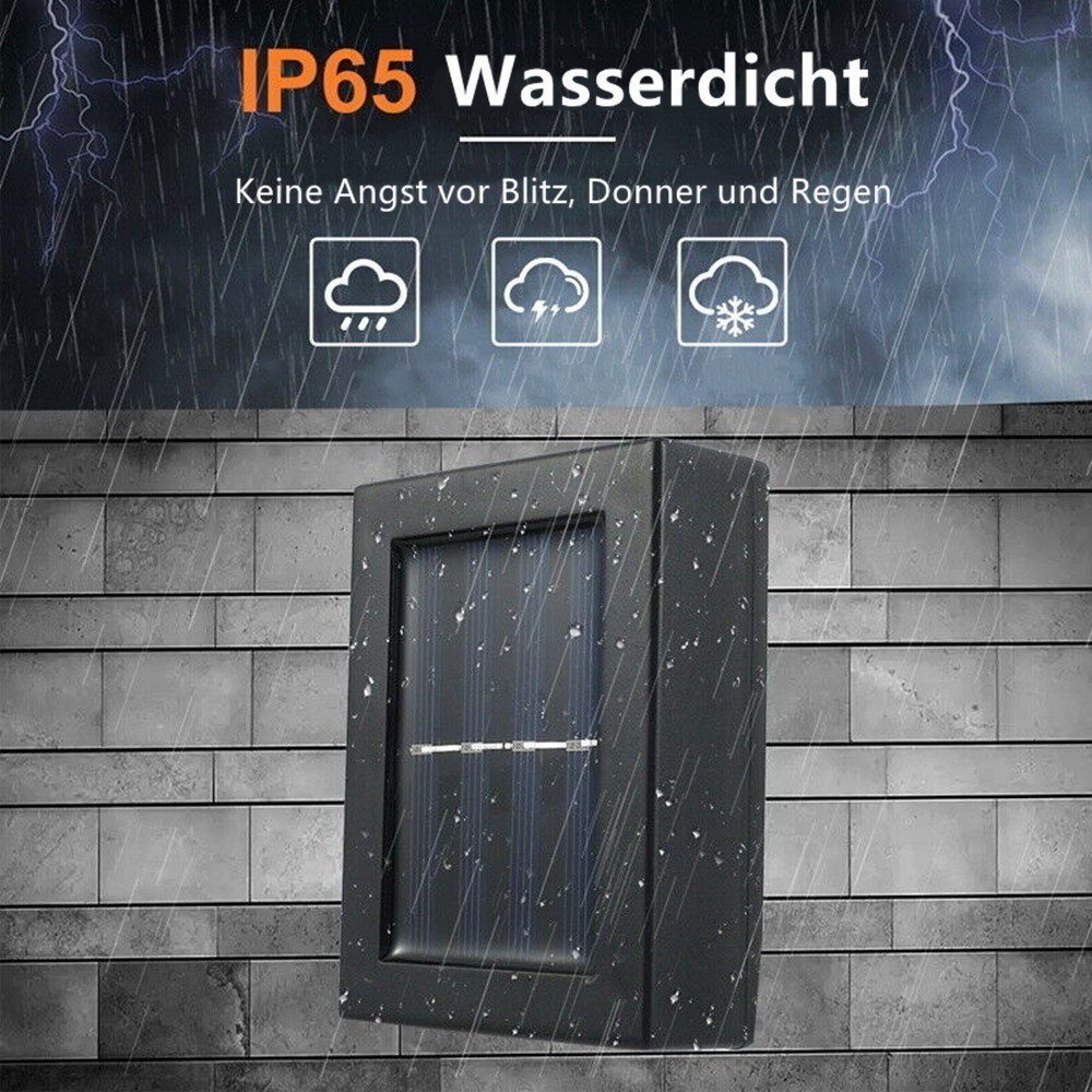LETGOSPT Außen-Wandleuchte 4 Stück LED Solarleuchte Solarlampe Außen Wandlampen Up Down, LED fest integriert, Warmweiß, Solarleuchten für Außen, Solar LED Wandleuchte Aussen Warmweiß Solarlicht, für Veranda Pfad Garage, Garten Solarleuchte