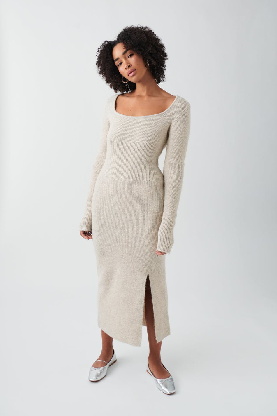 Square neck knit dress