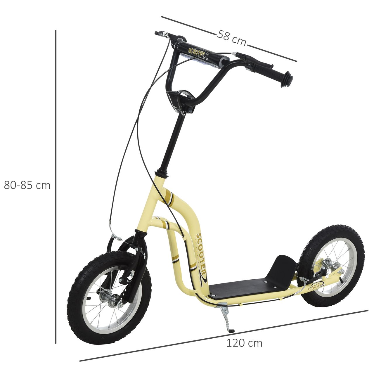 HOMCOM Kinderroller Scooter Tretroller Cityroller Kinder Roller Kickboard mit Luftreifen 12 Zoll Beige 120 x 58 x 80-85 cm