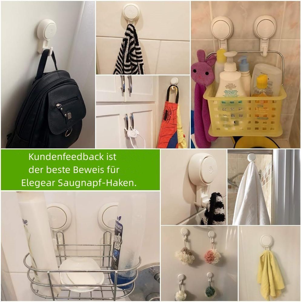 Elegear Wandhaken Wandhaken Handtuchhaken Saugnapf Haken Ohne Bohren, Badezimmer, Küche, Schlafzimmer, (2-St), Max. 5KG Wasserdicht