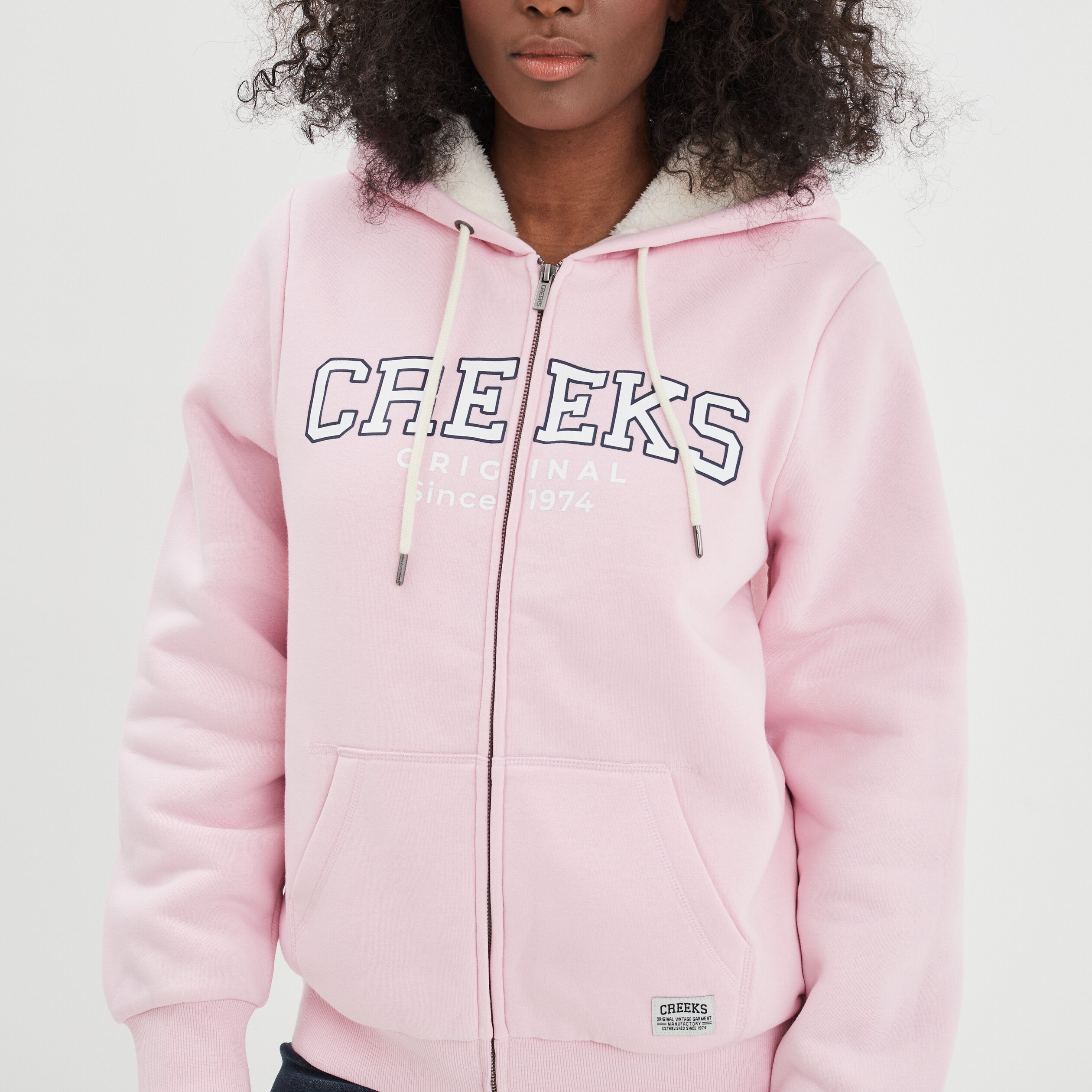 Sweat zippé à capuche doublure sherpa rose clair femme | La Halle