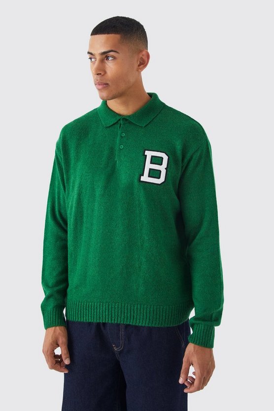 Kastiges Poloshirt mit B-Aufnäher
