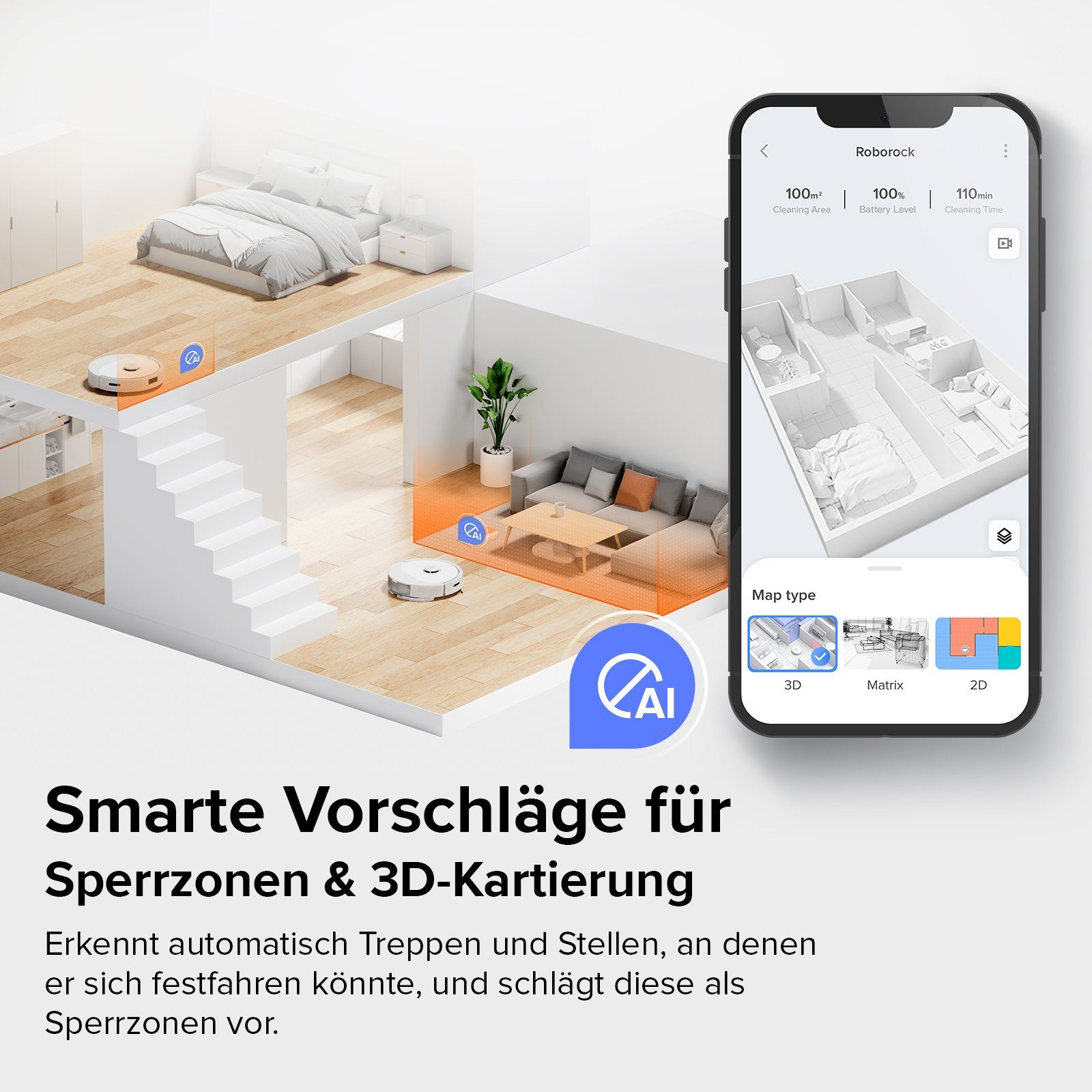 Roborock Saugroboter Q8 MAX, 59,00 W, mit DuoRoller-Bürste, 5500 Pa Saugkraft, No-Go-Zonen, Reinigung entlang der Bodenlinie, 3D-Zeichnung/mehrere Reinigungsstufen, Alexa & App Connect(Q7 max Aktualisierung)