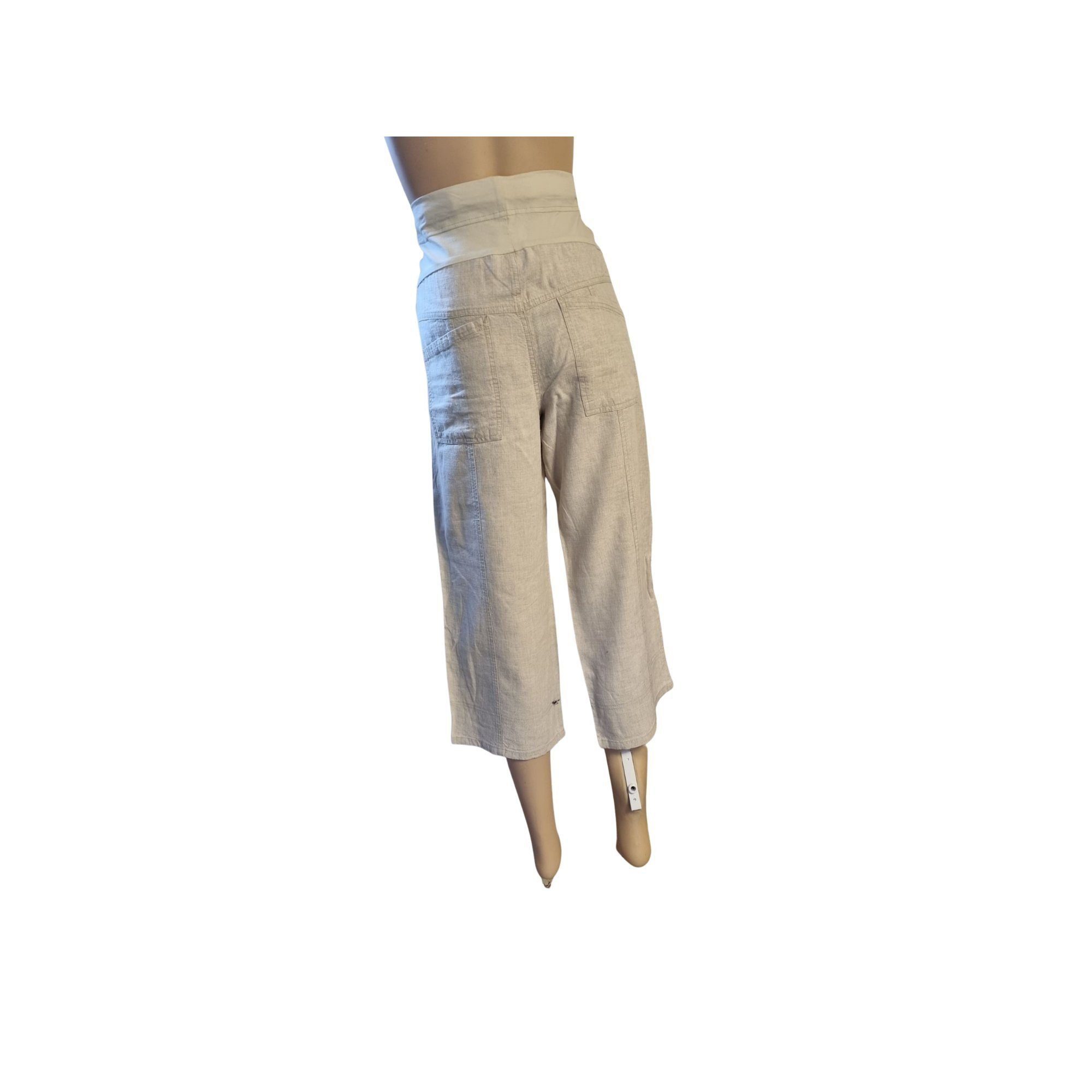 christoff Umstandshose ORA-25007 beige Leinen Taillenhöhe 7/8 Hose