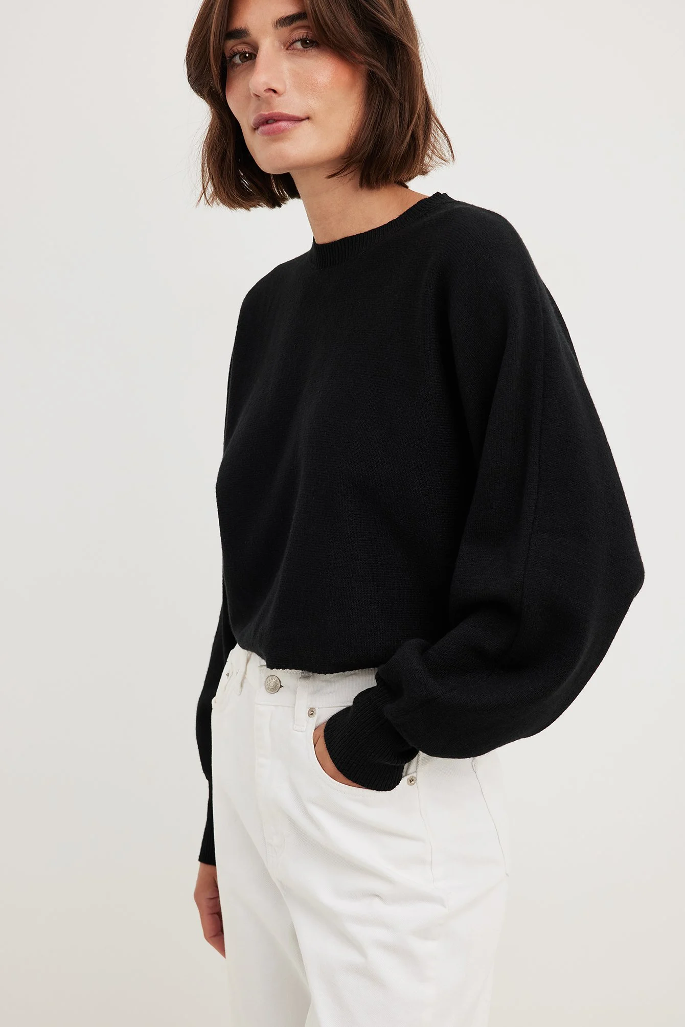 Cropped-Strickpullover mit Rundhalsausschnitt
